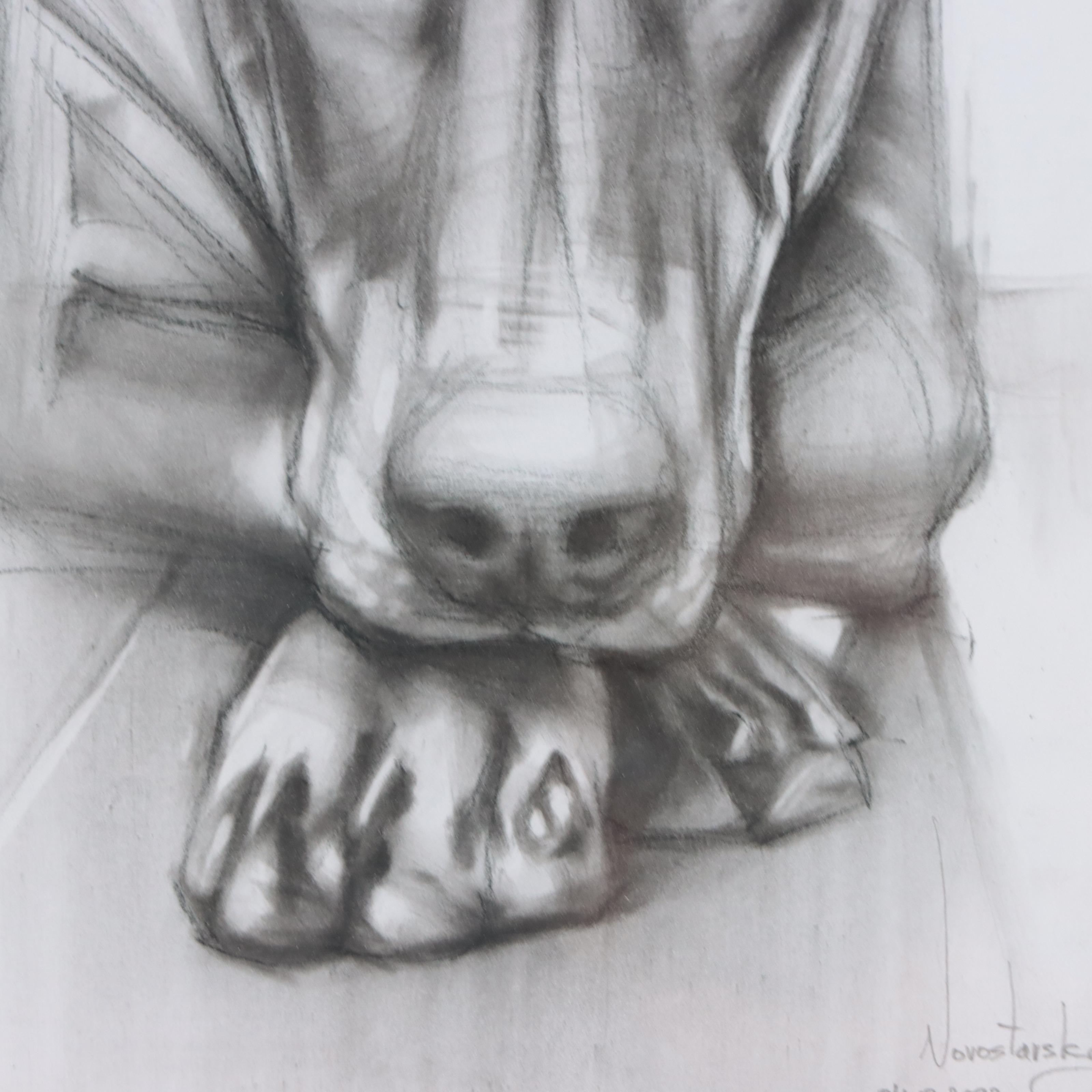 Yaroslav Novostavskyi Charcoal and Graphite Drawing of Dog, 2022