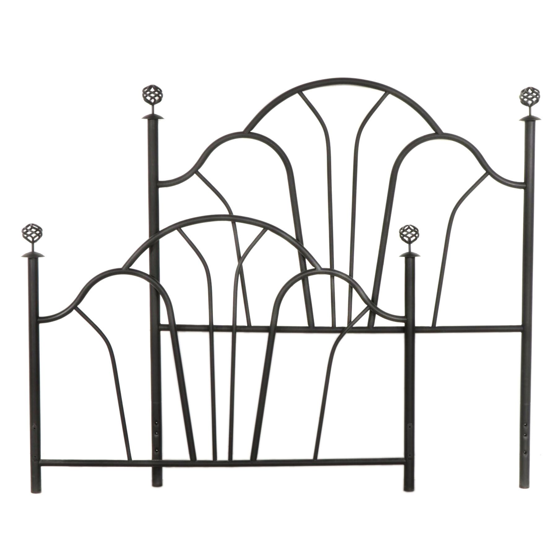 Black Tubular Metal Full Size Headboard and Foot Board