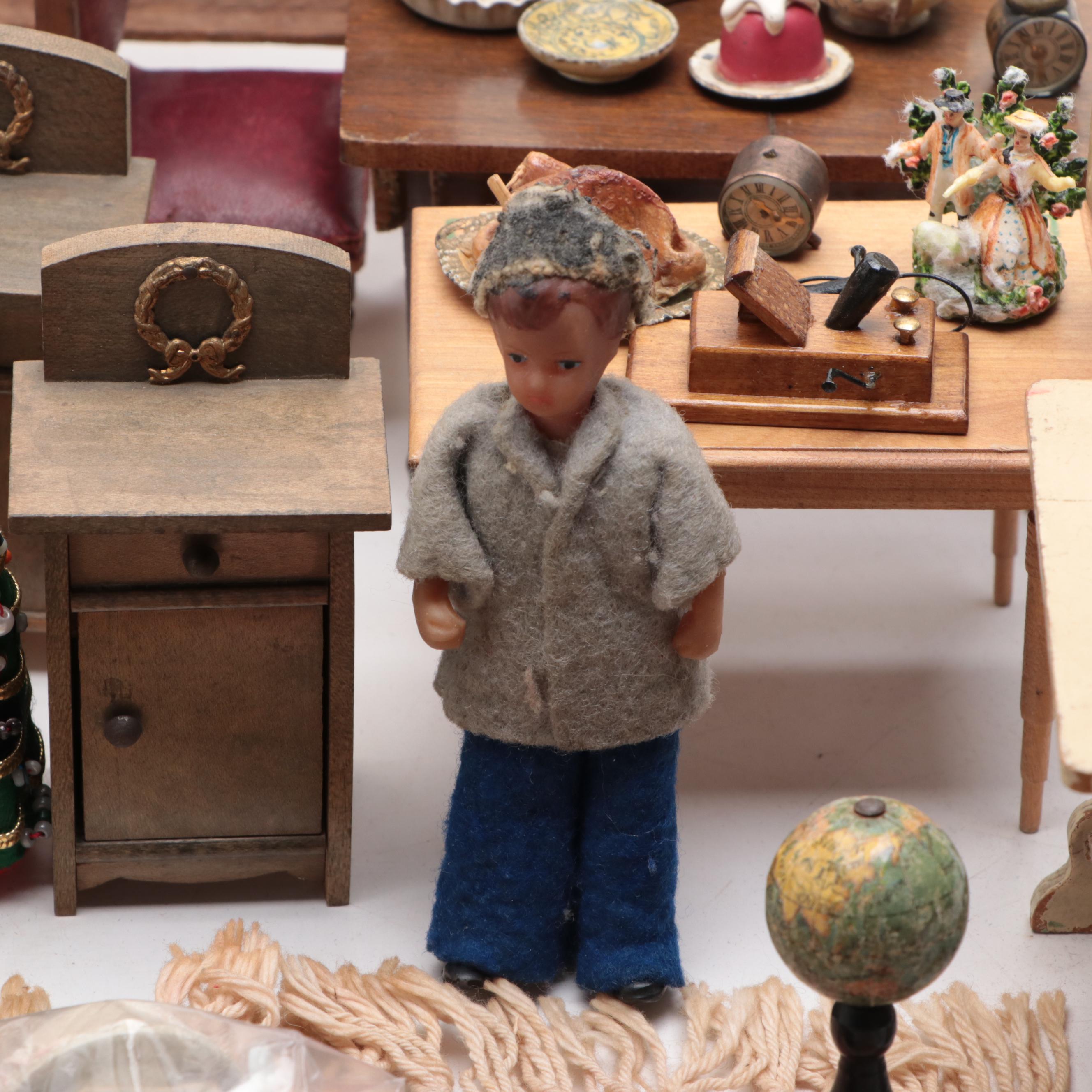 Miniature Wooden Dollhouse Furniture with Porcelain Bathroom Fixtures