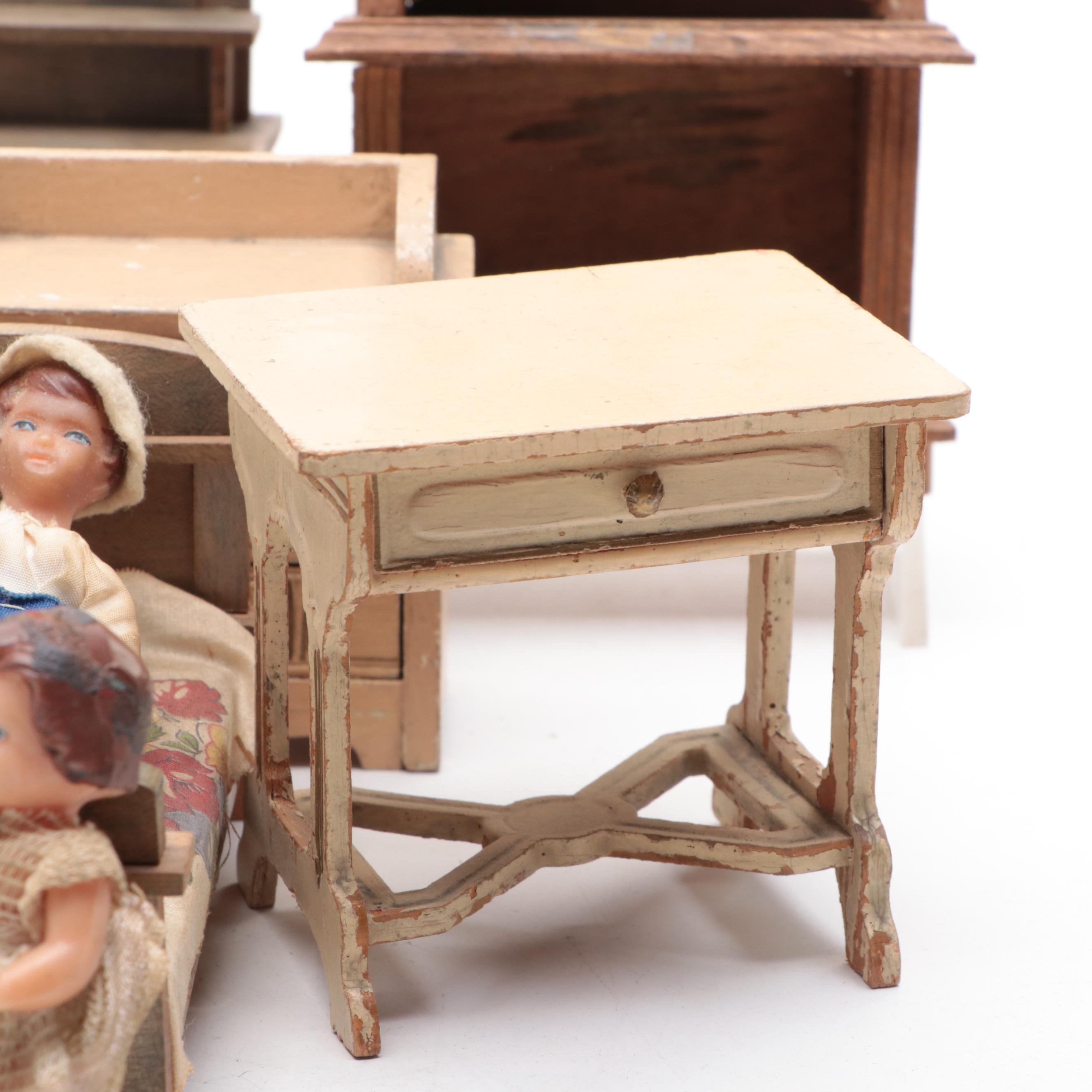 Miniature Wooden Dollhouse Furniture with Porcelain Bathroom Fixtures