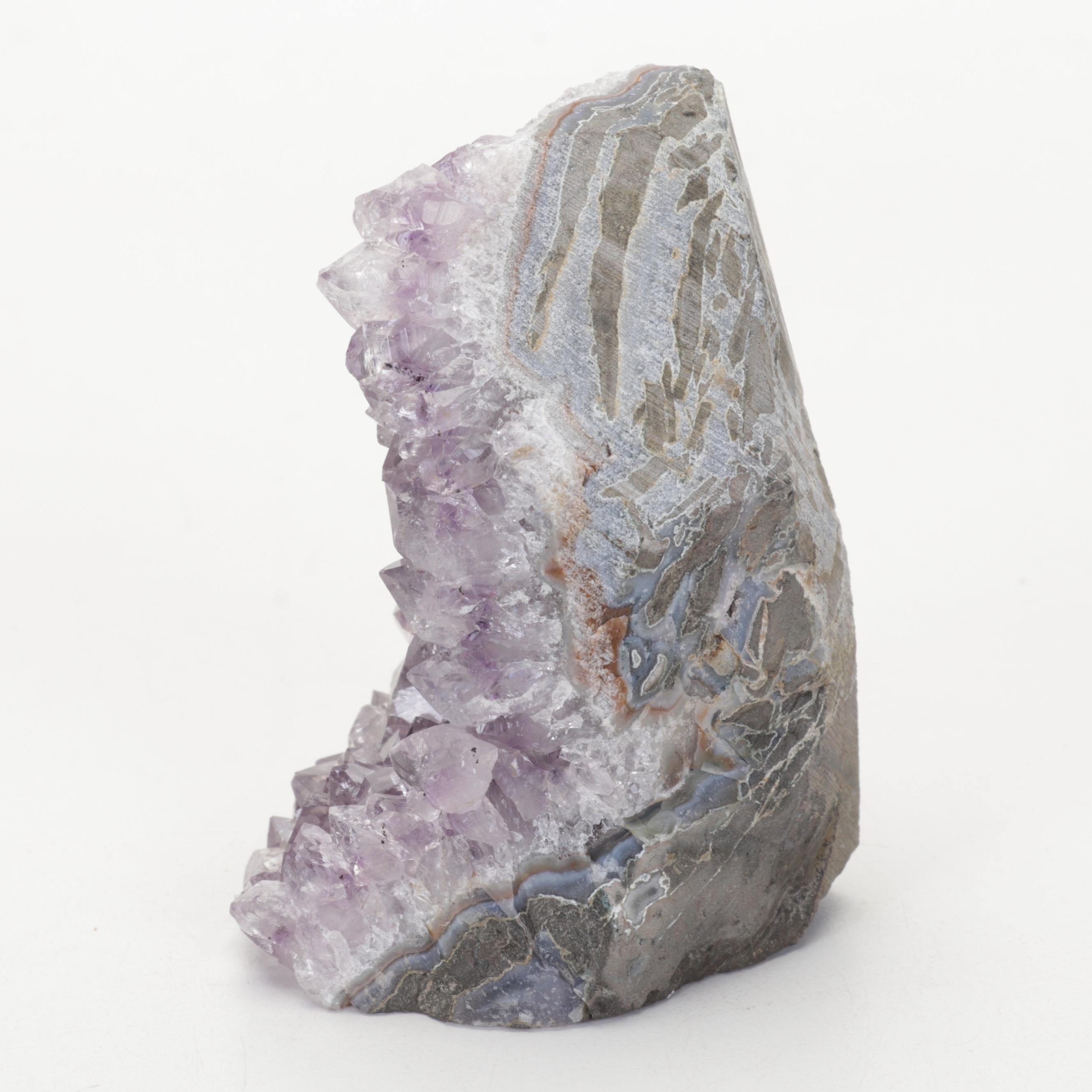 Amethyst Cathedral Geode Segment, Quartz Crystal Point and Sandstone Specimen