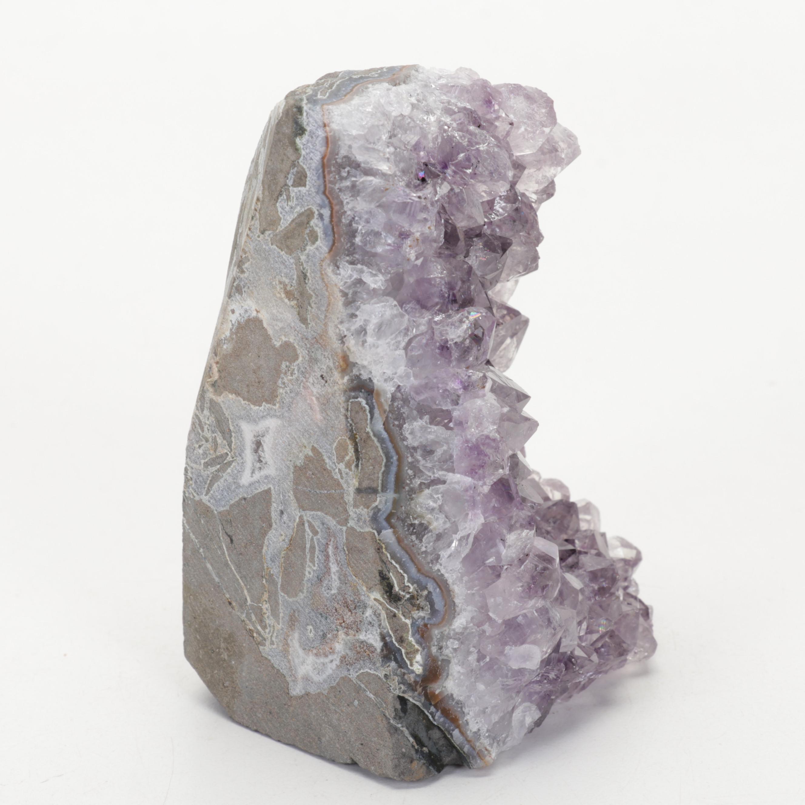 Amethyst Cathedral Geode Segment, Quartz Crystal Point and Sandstone Specimen