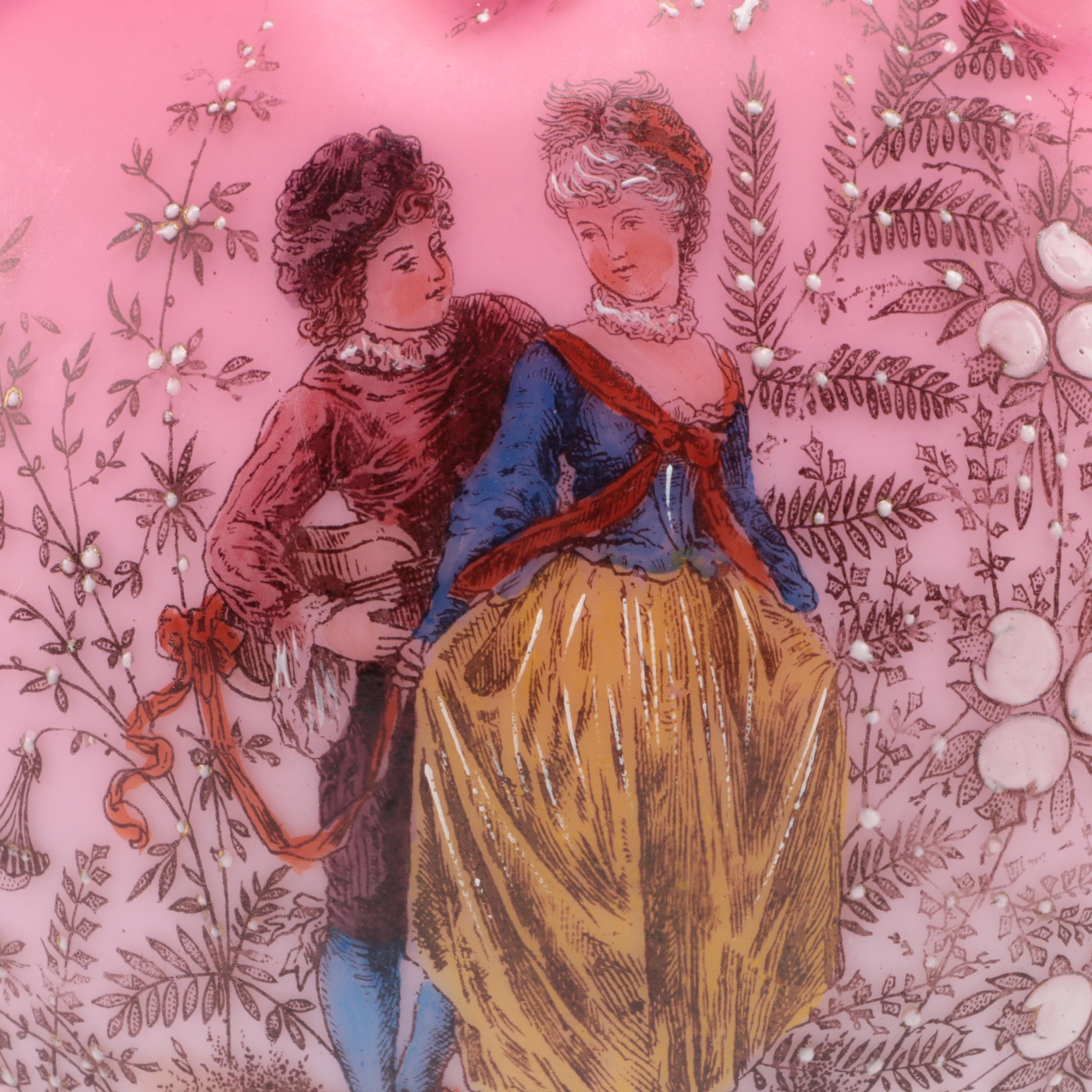 Victorian Enameled Satin Glass Rose Bowl