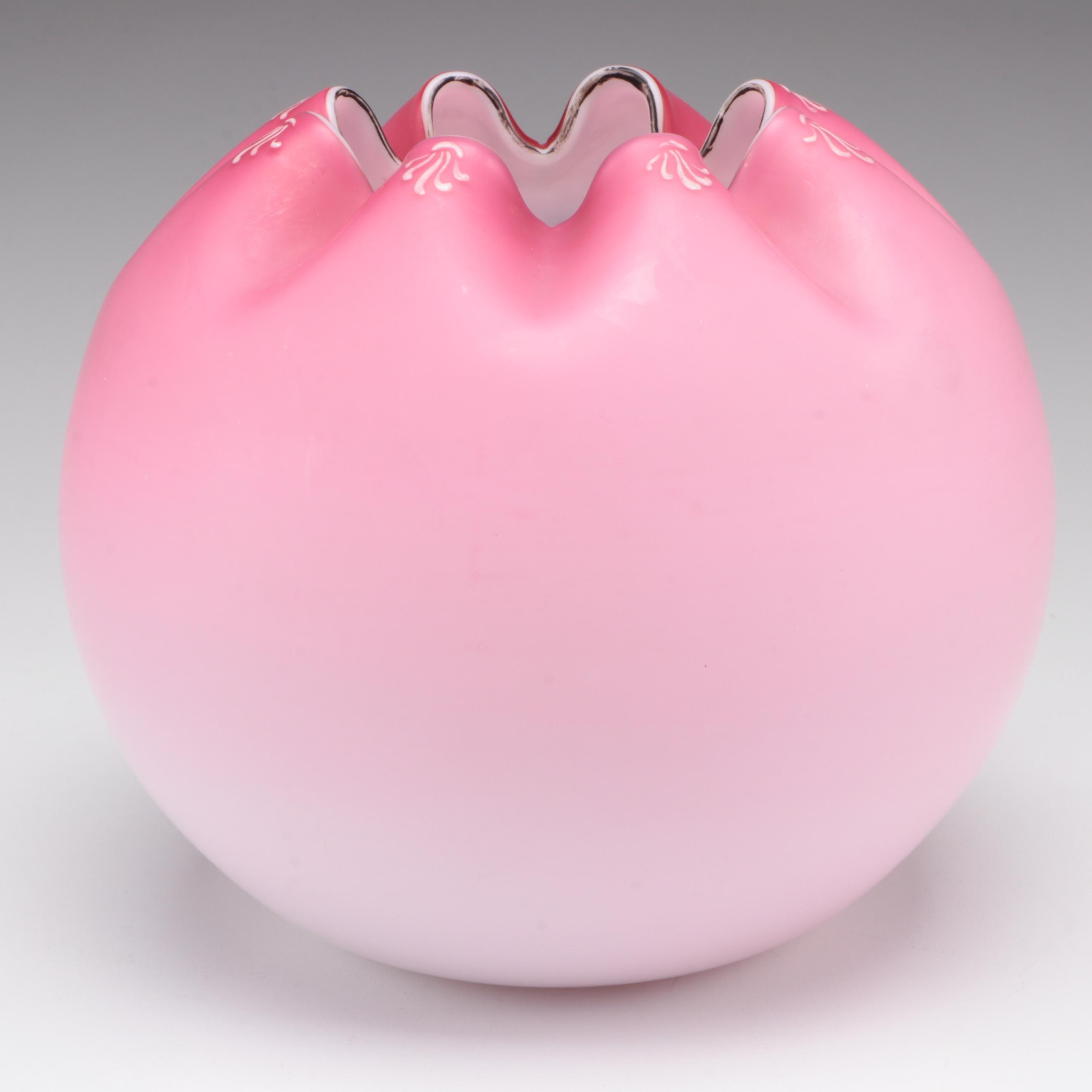 Victorian Enameled Satin Glass Rose Bowl