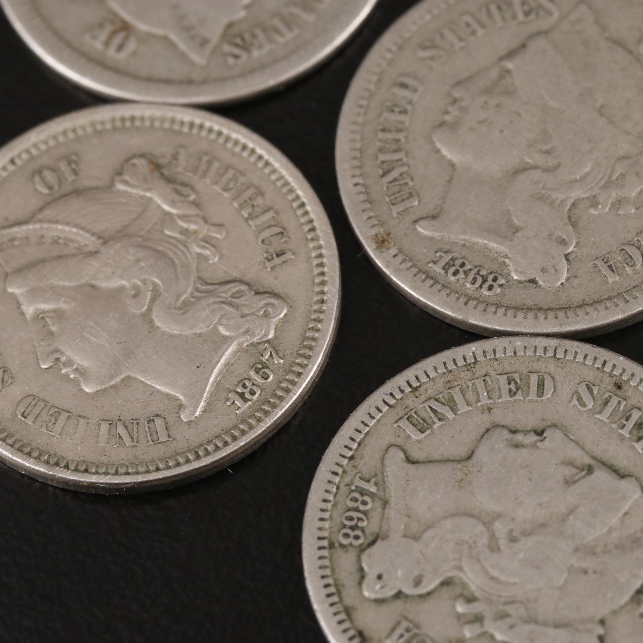Group of Six Three Cent Nickel Coins
