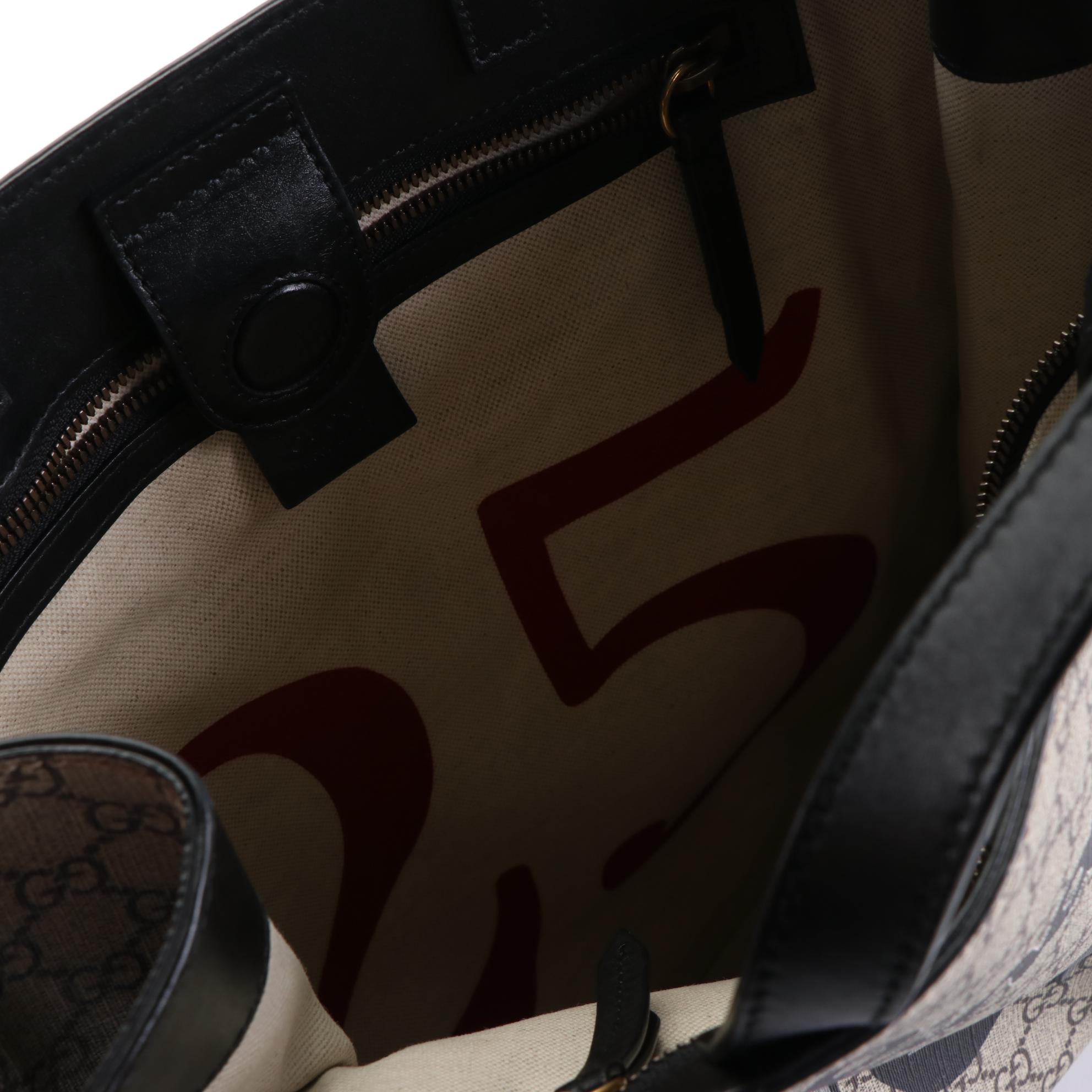 Gucci Two-Way Tote in Bee Print Supreme Canvas with Leather Trim