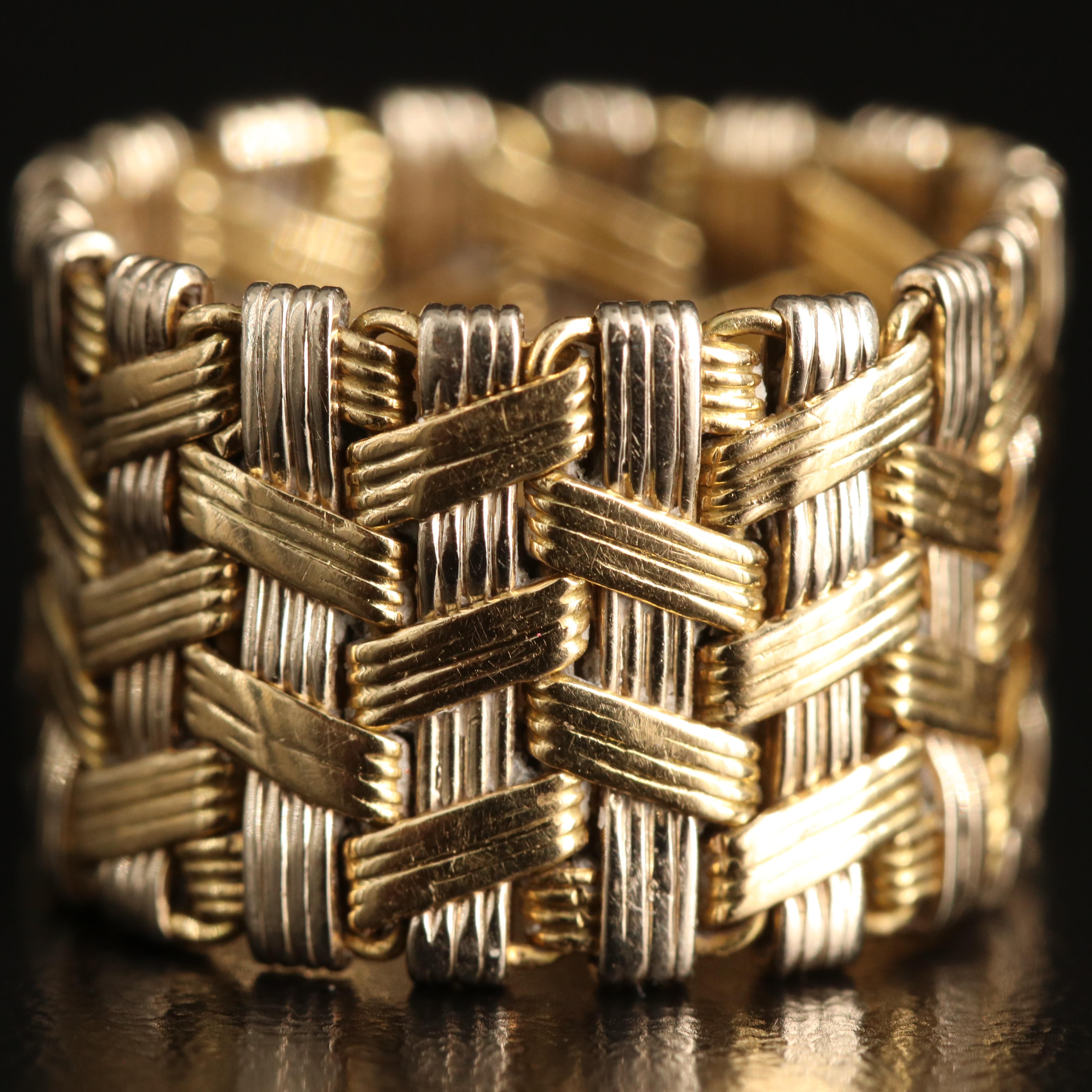 Italian 18K Basket Weave Flex Ring