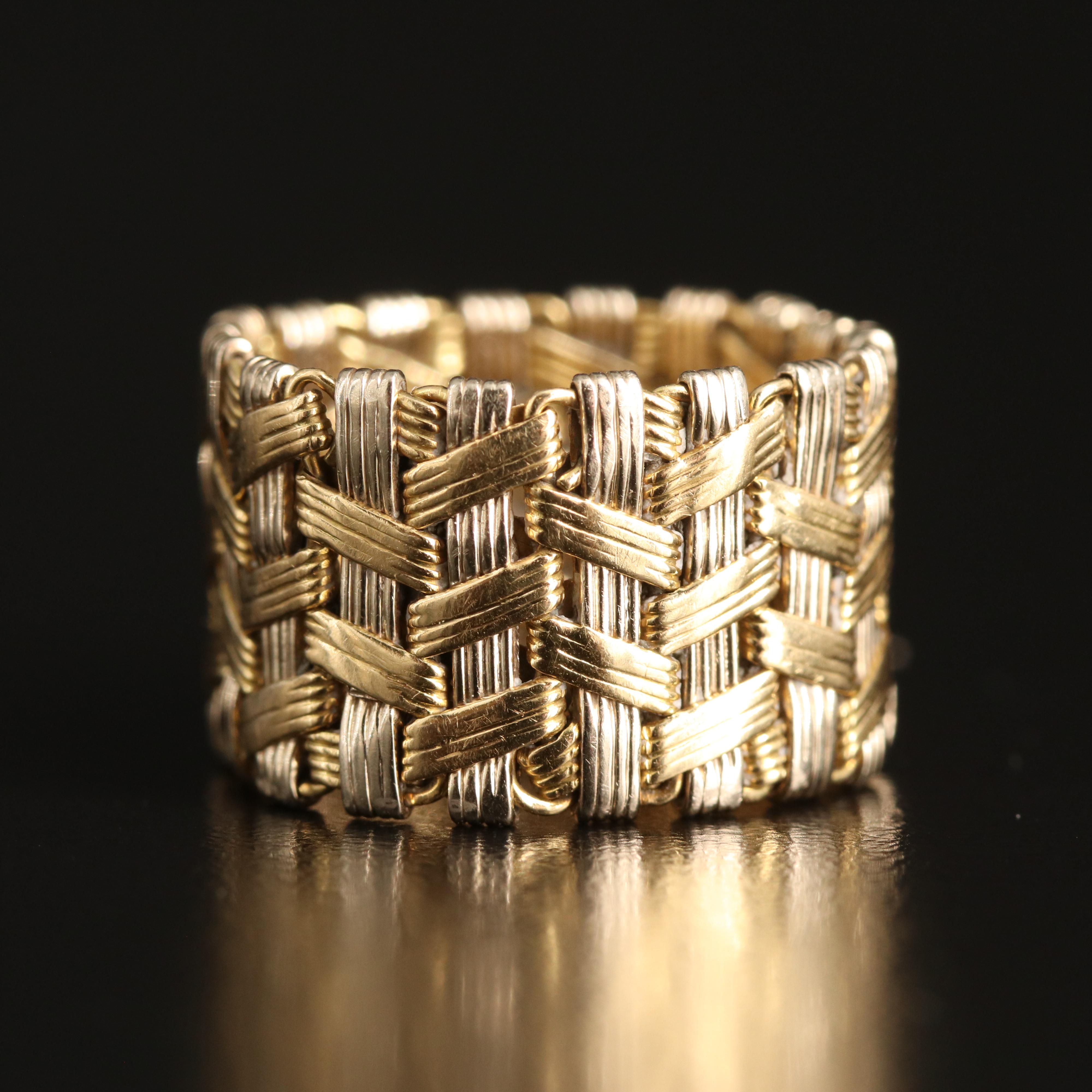 Italian 18K Basket Weave Flex Ring