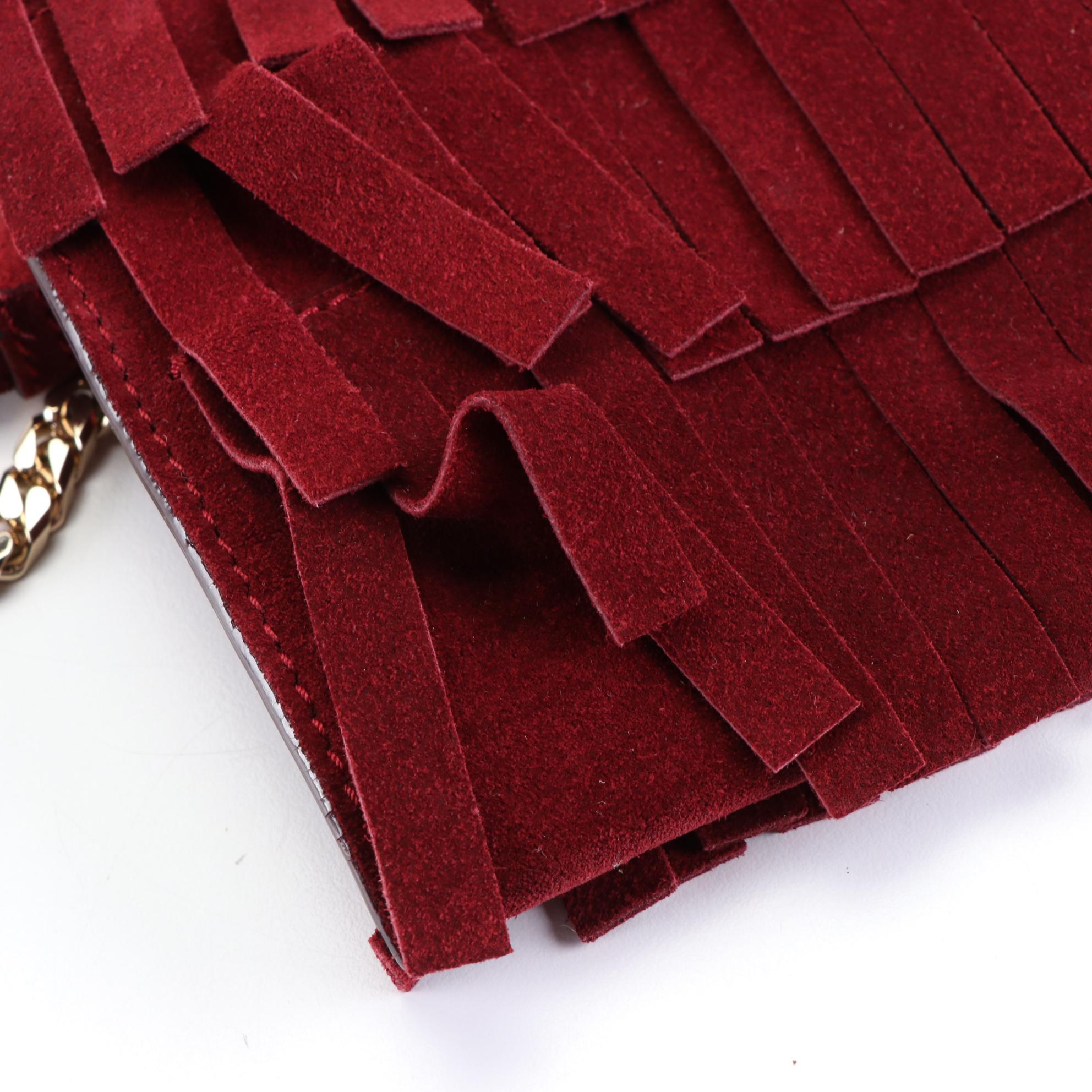 Burberry Peyton Crossbody Bag in Suede Fringe with Chain and Suede/Leather Strap