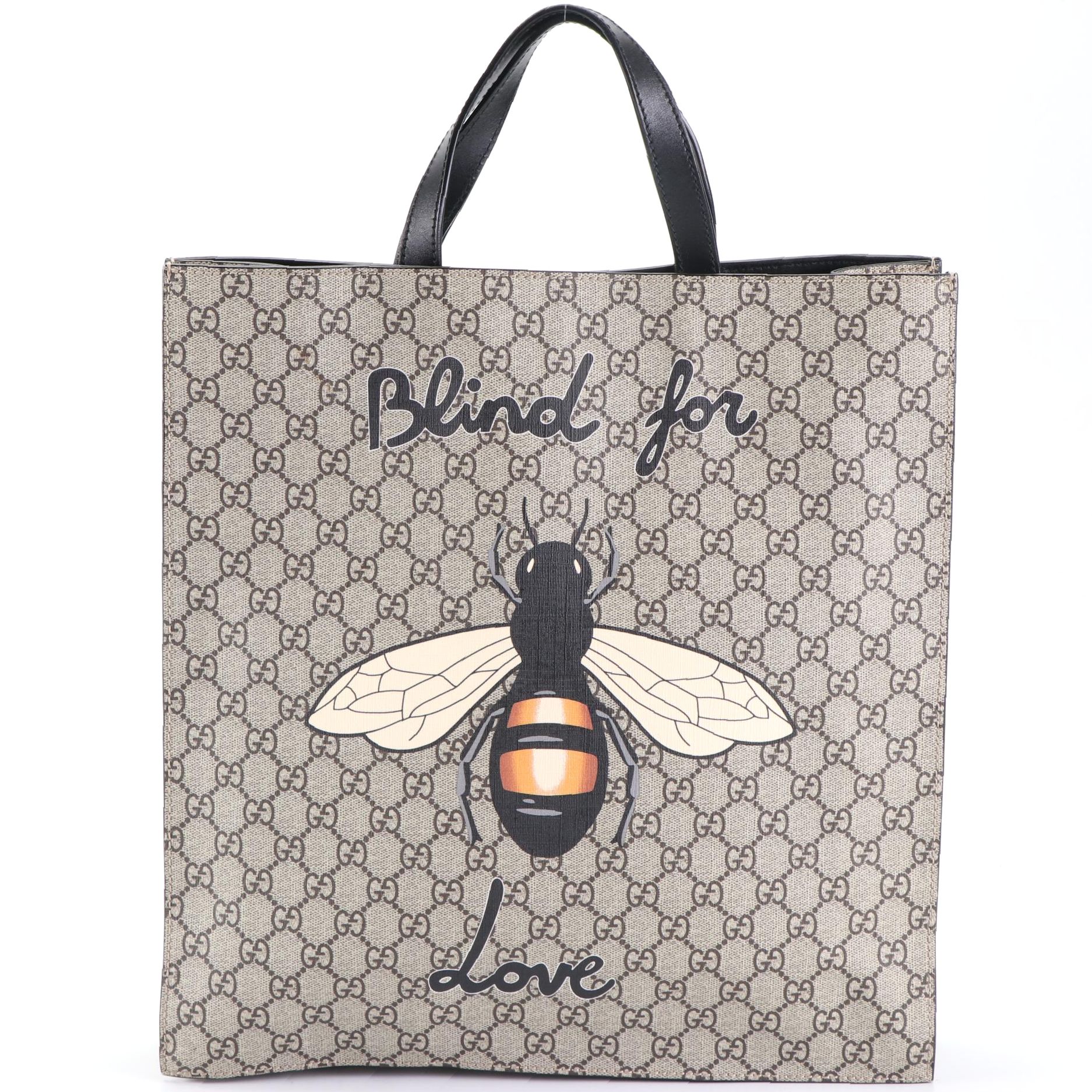 Gucci Two-Way Tote in Bee Print Supreme Canvas with Leather Trim