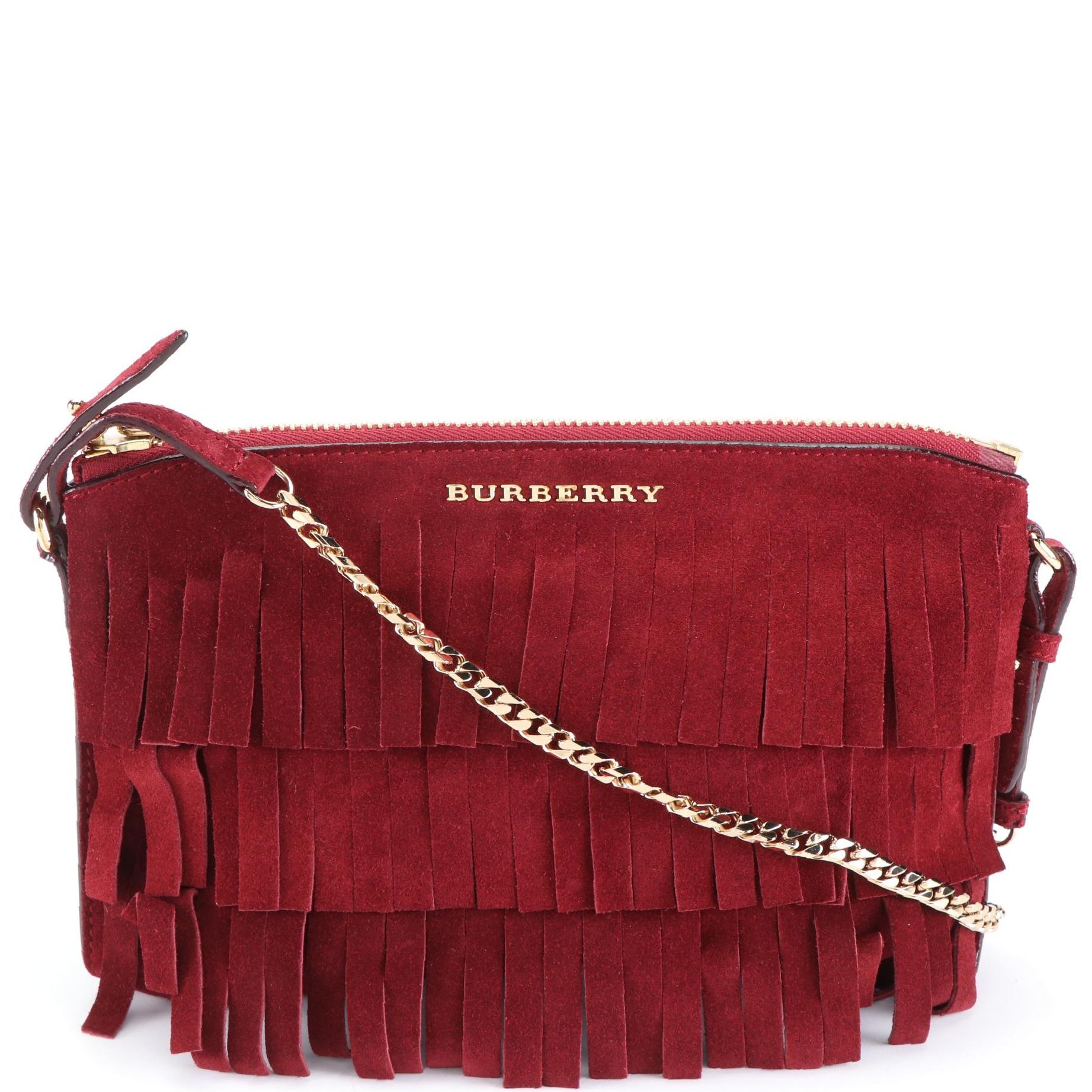 Burberry Peyton Crossbody Bag in Suede Fringe with Chain and Suede/Leather Strap