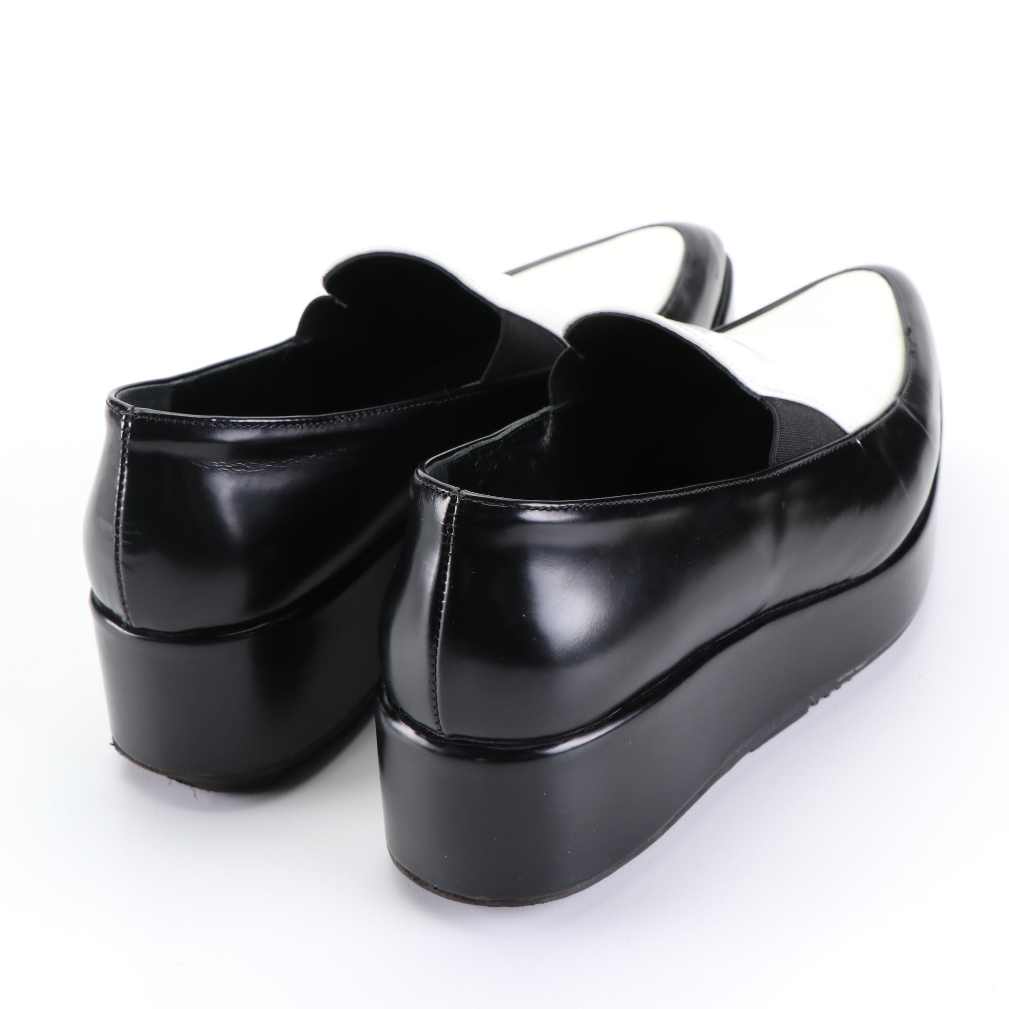 Prada Platform Loafers in Black and White Leather