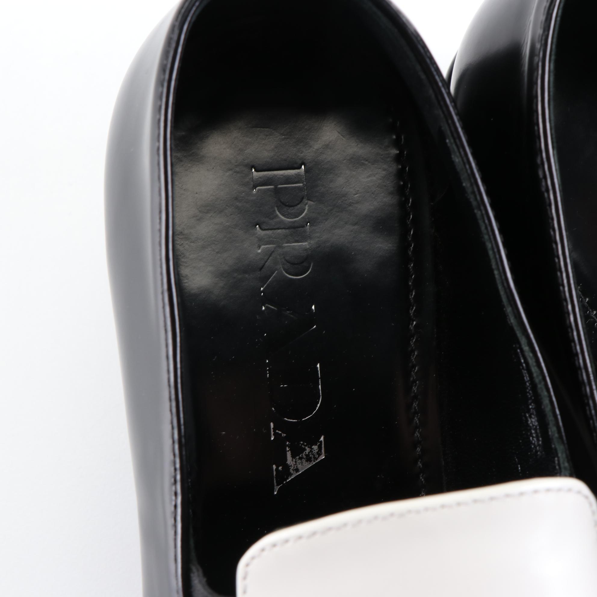 Prada Platform Loafers in Black and White Leather