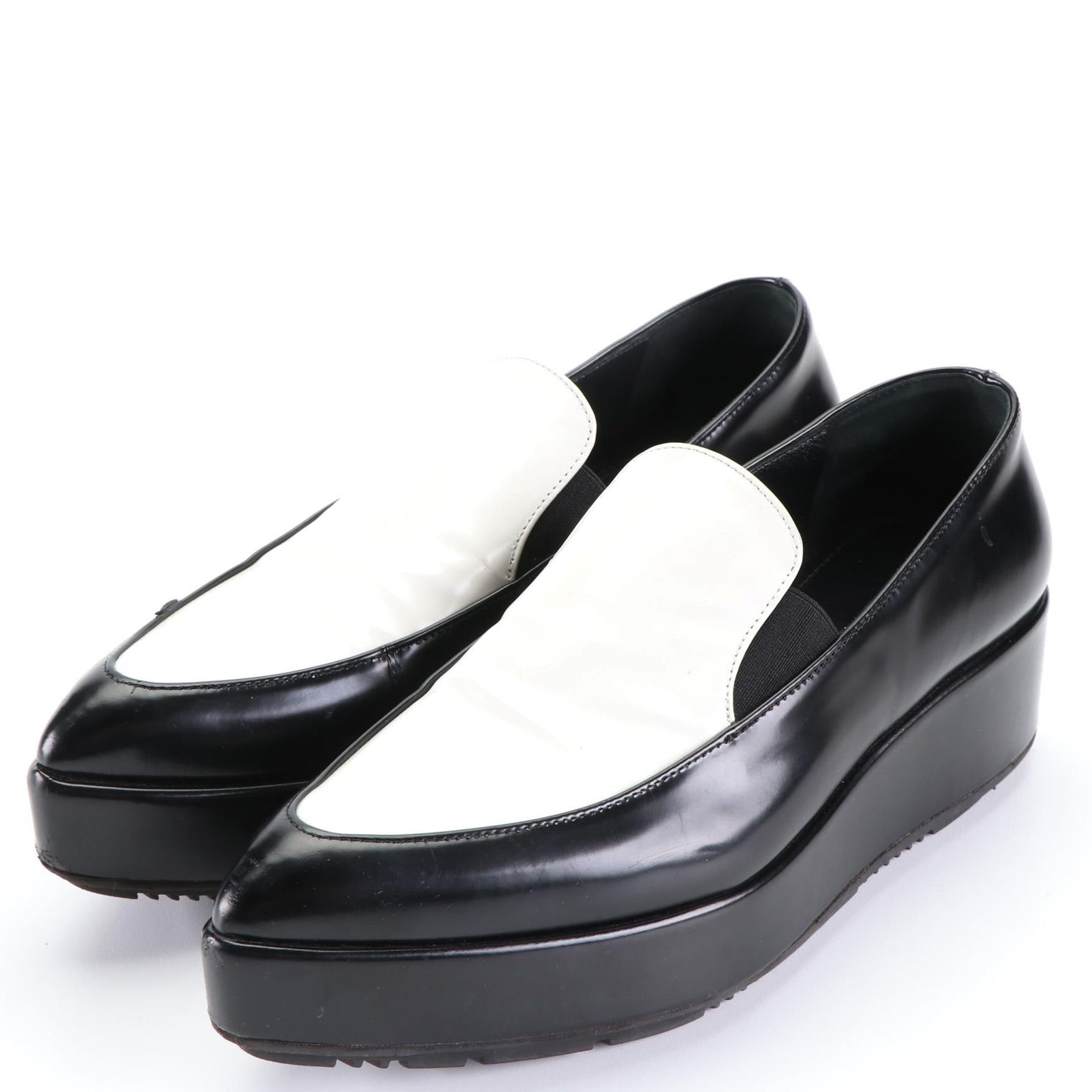 Prada Platform Loafers in Black and White Leather