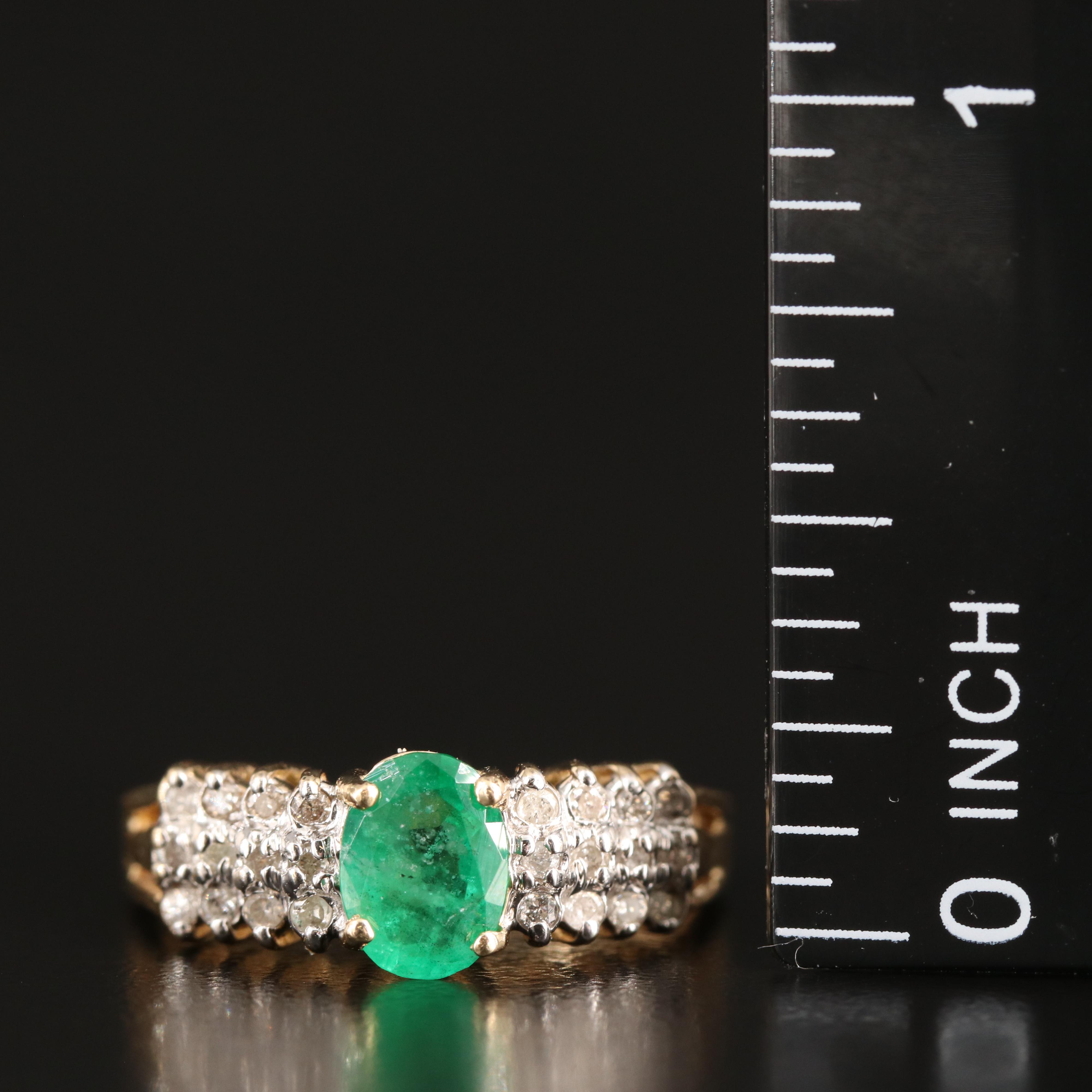 14K Emerald and Diamond Stepped Ring