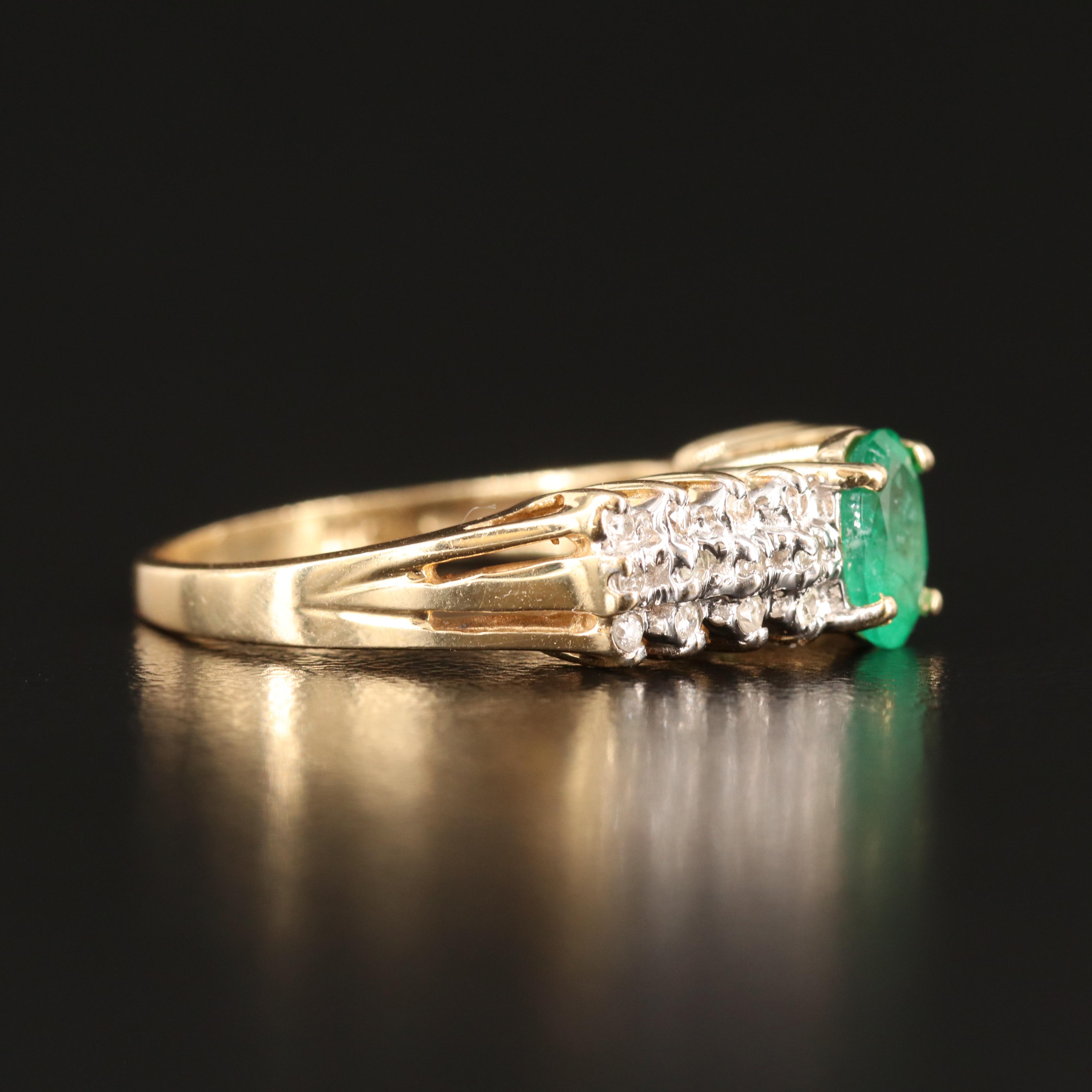 14K Emerald and Diamond Stepped Ring