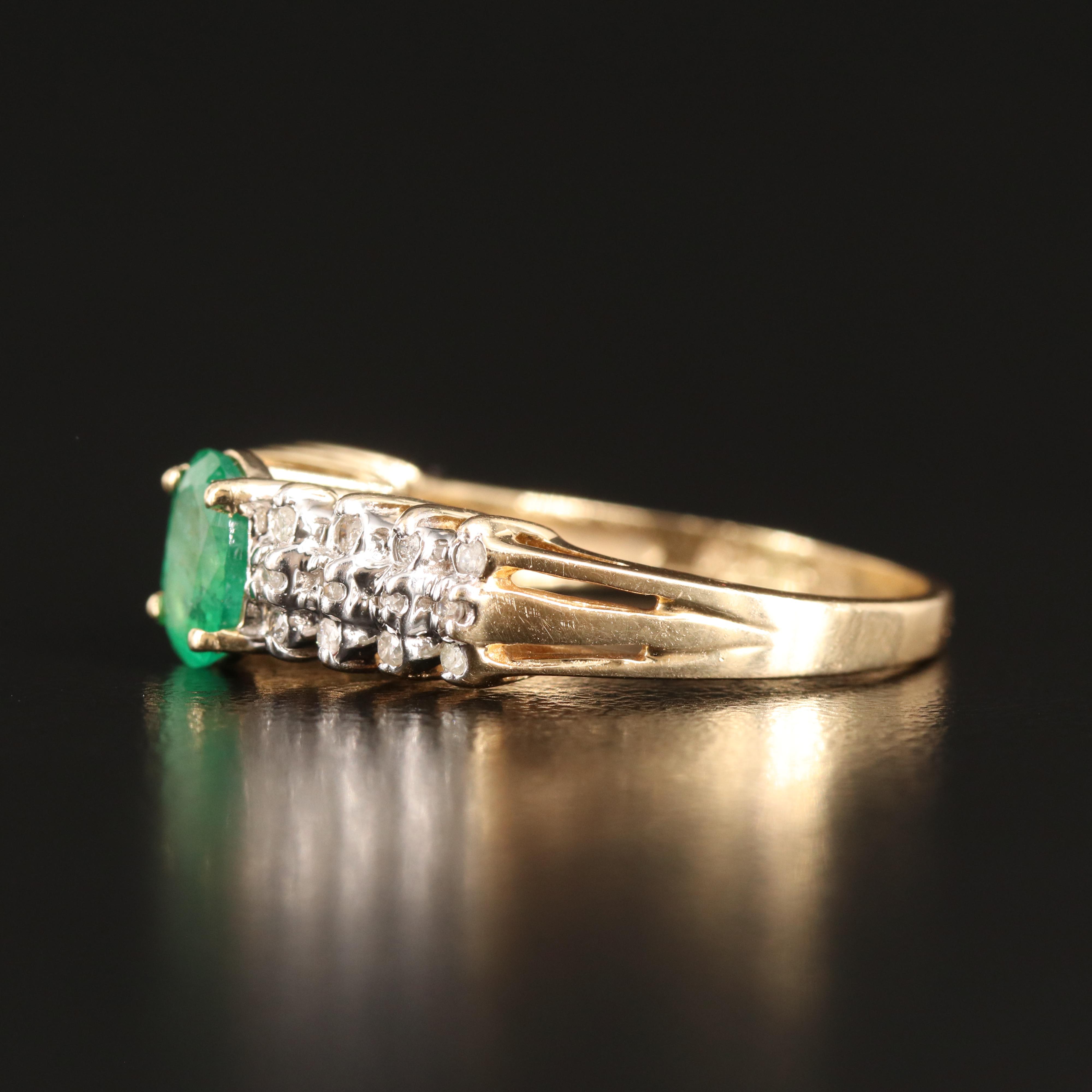 14K Emerald and Diamond Stepped Ring