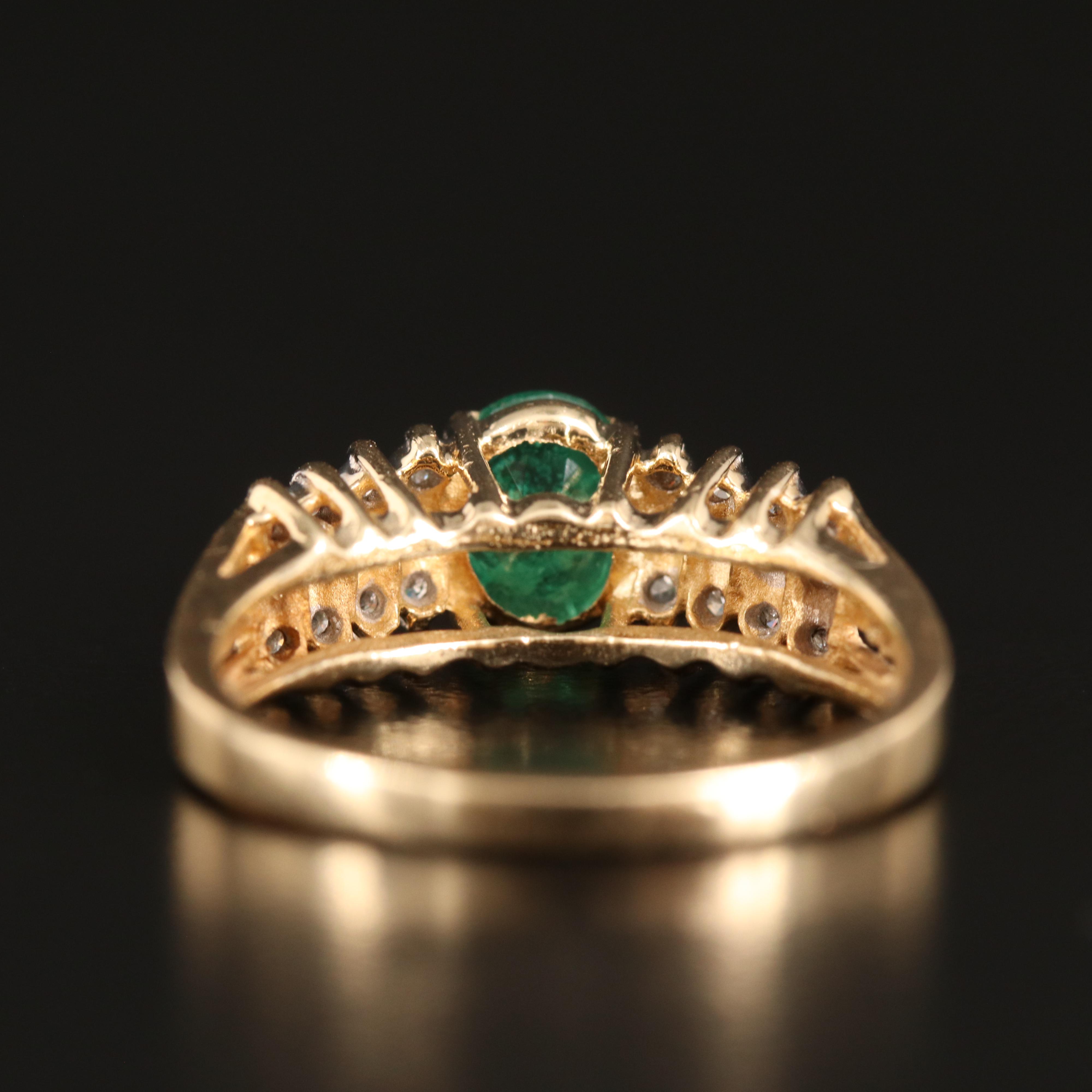 14K Emerald and Diamond Stepped Ring