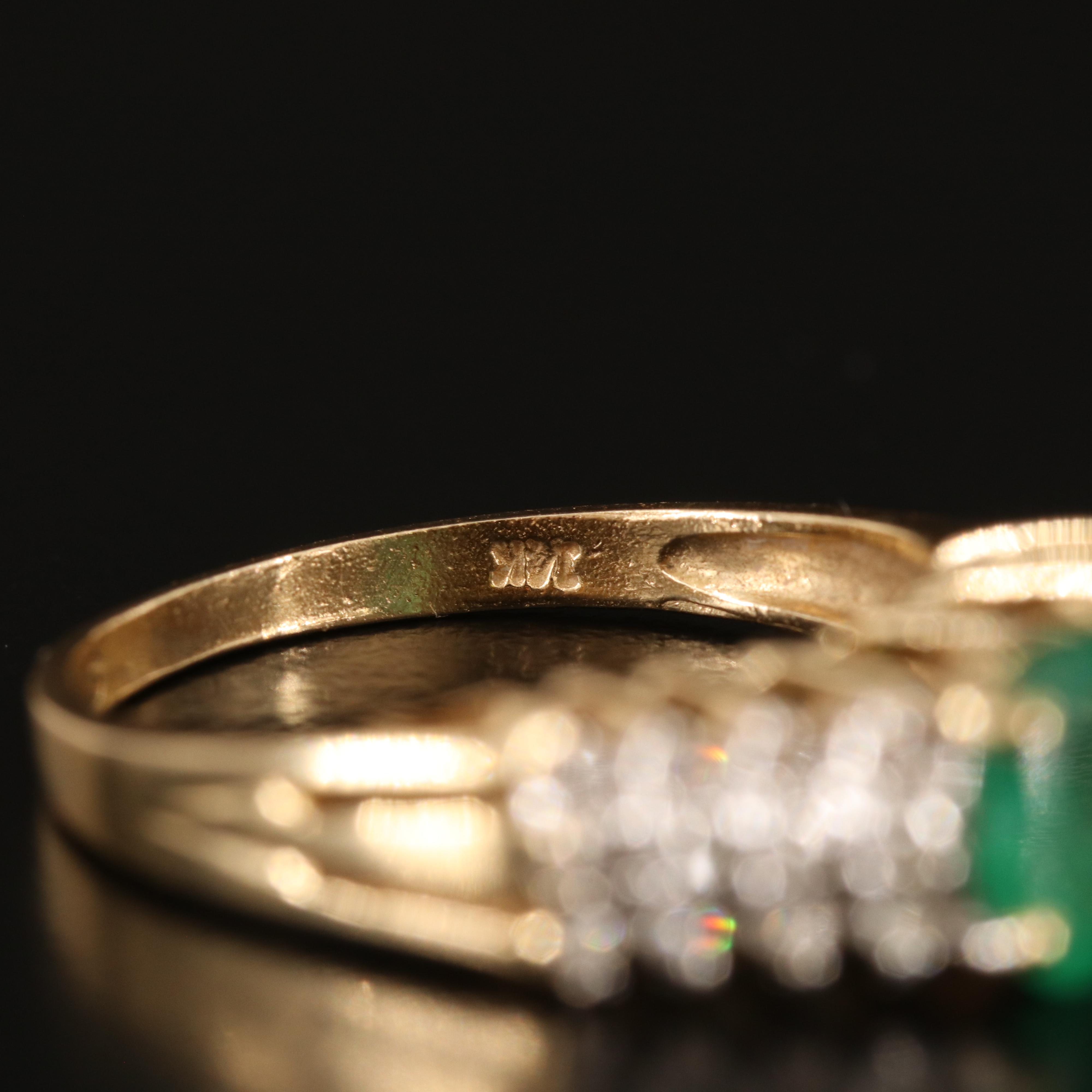 14K Emerald and Diamond Stepped Ring
