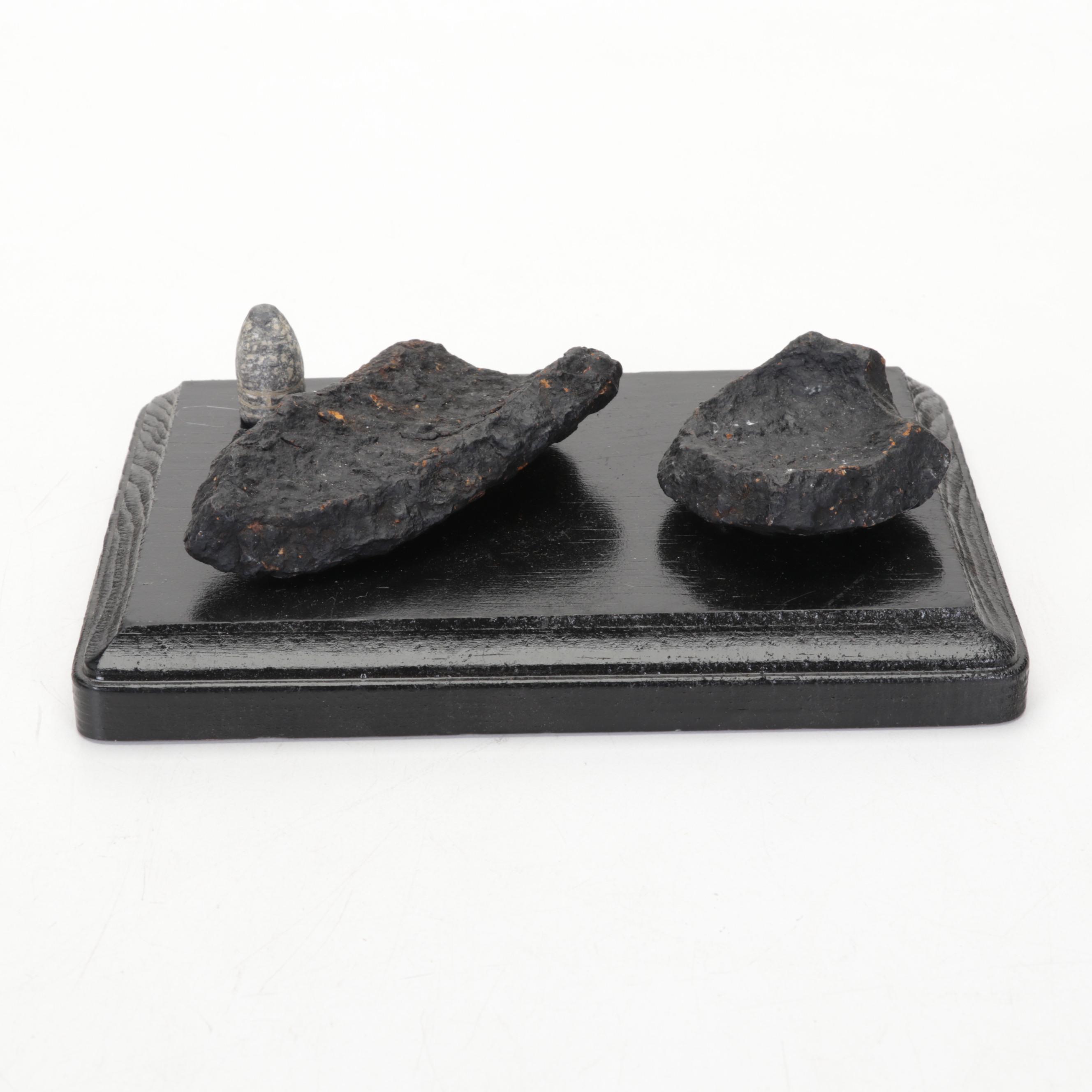 Civil War Cannonball Shrapnel and Bullets on Wooden Bases From V.A. and N.C.