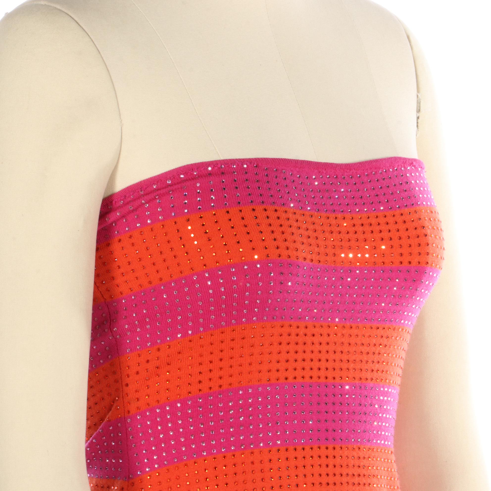 Embellished Striped Knit Bodycon Strapless Dress