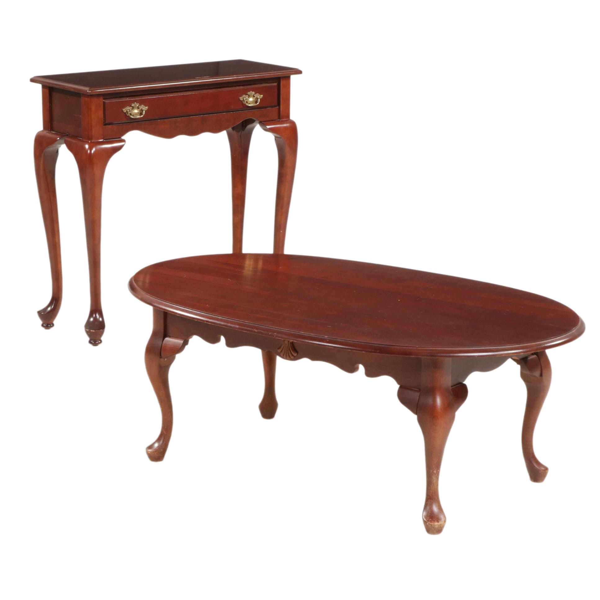 Queen Anne Style Cherry Coffee Table and Bombay Company Side Table