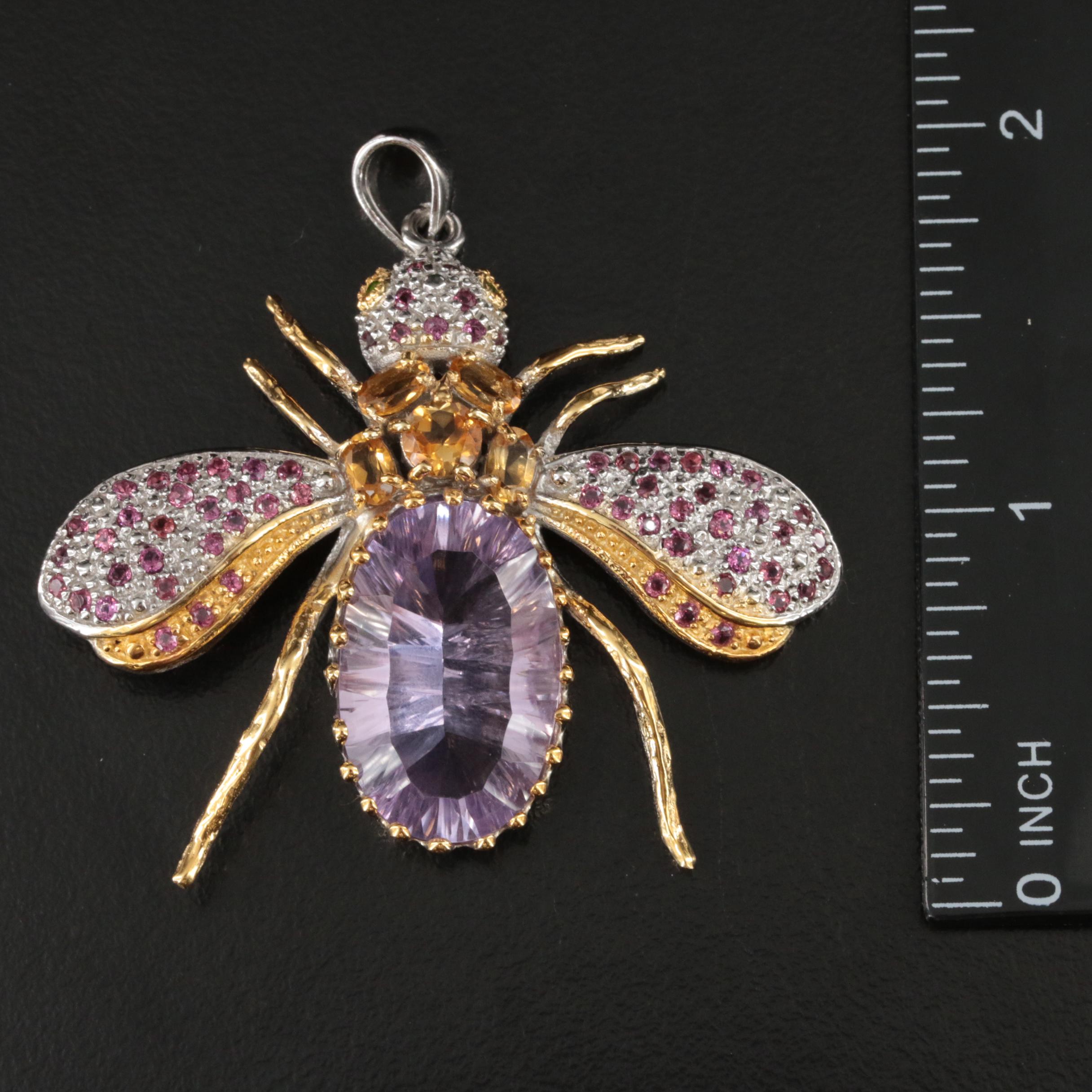 Sterling Amethyst, Citrine and Garnet Insect Pendant