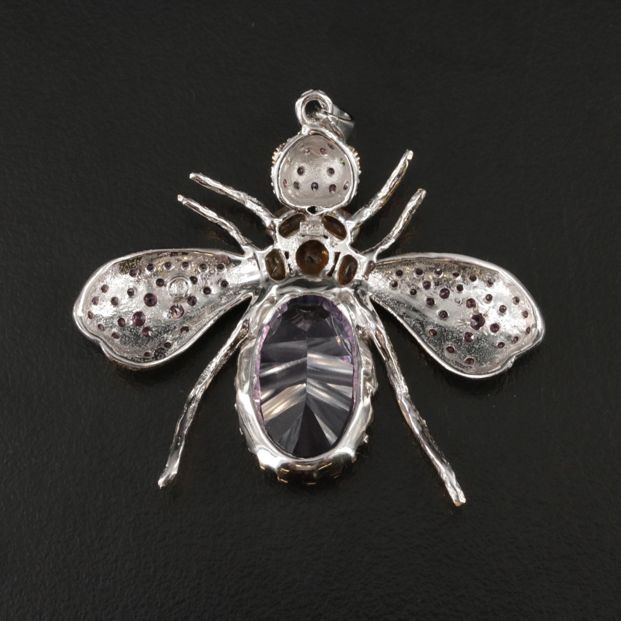 Sterling Amethyst, Citrine and Garnet Insect Pendant