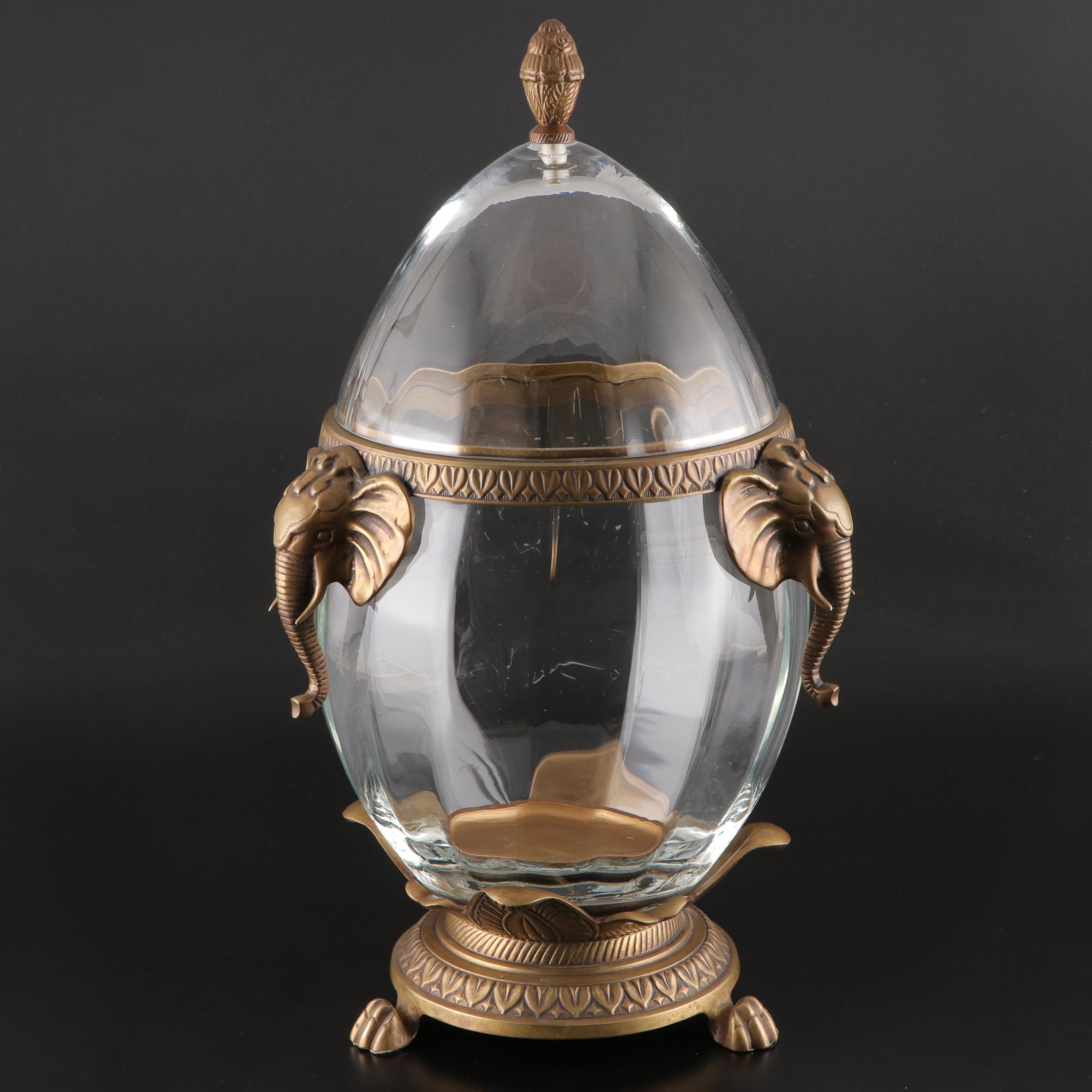 Castilian Imports Brass and Crystal Figural Urn