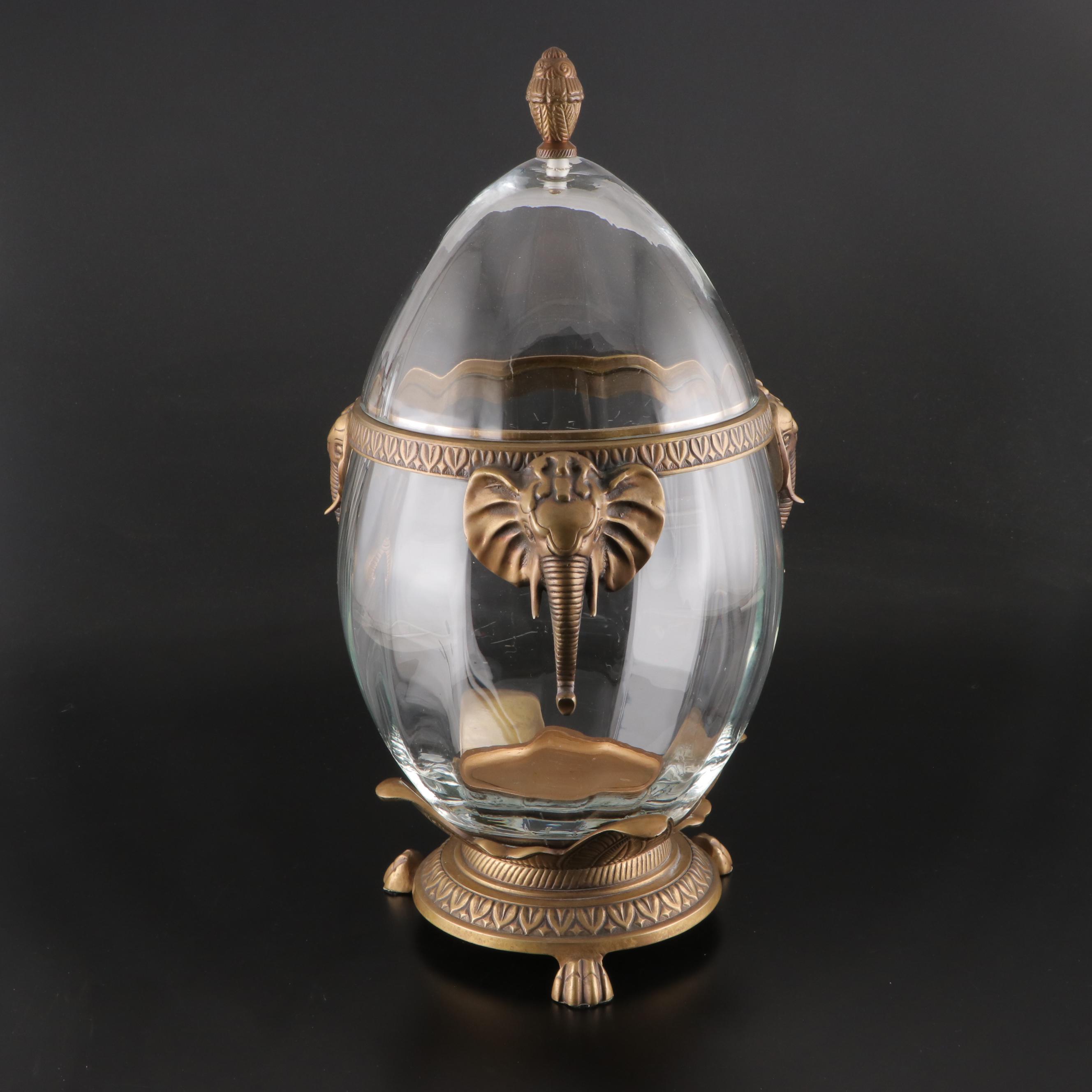 Castilian Imports Brass and Crystal Figural Urn