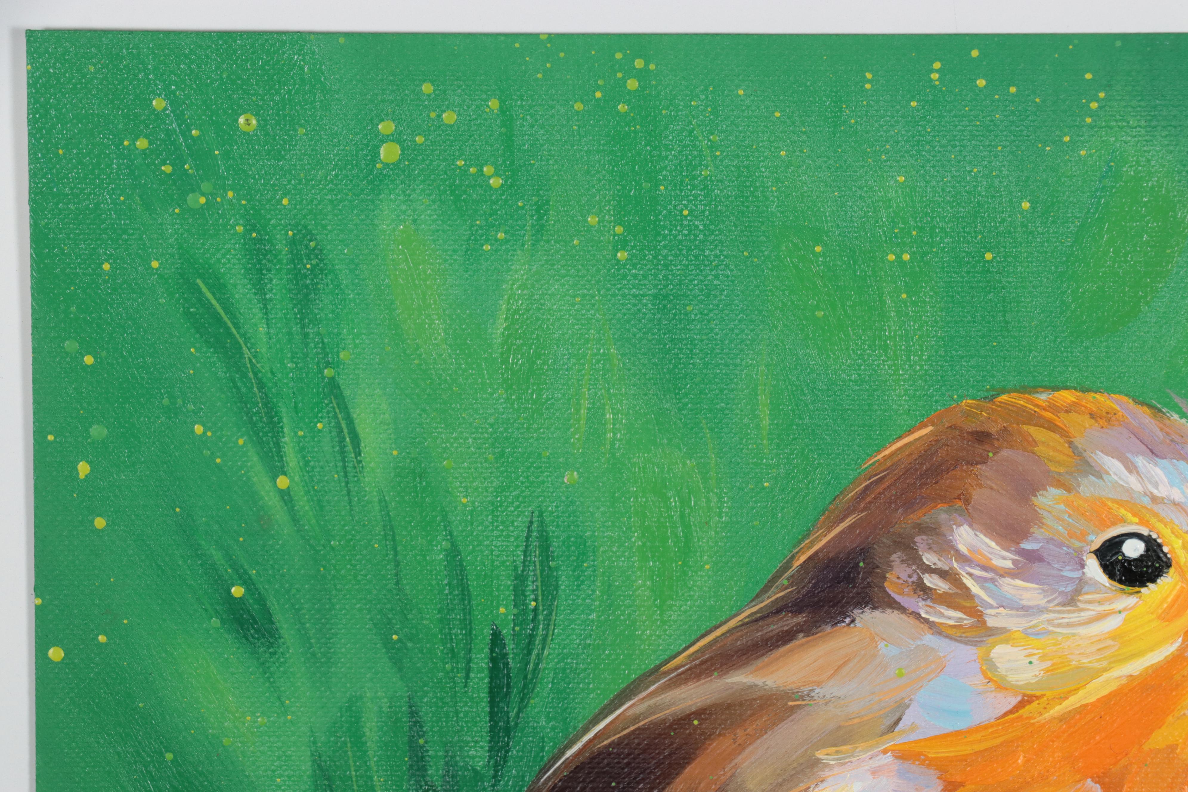 Alyona Glushchenko Oil Painting of Robin Bird, 2023