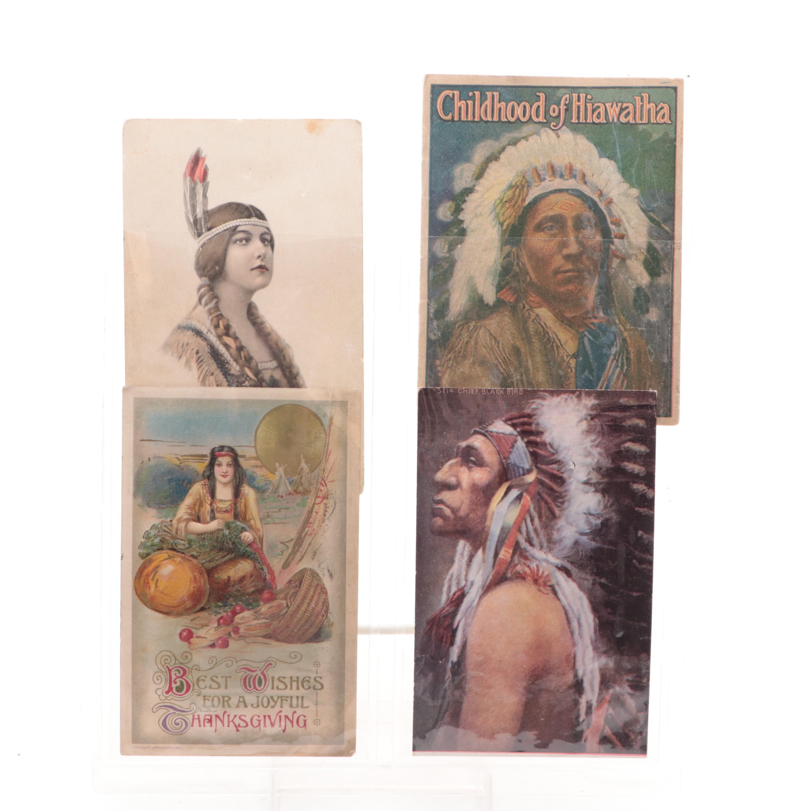 Native American Figurines, Postcards and Wall Hanging