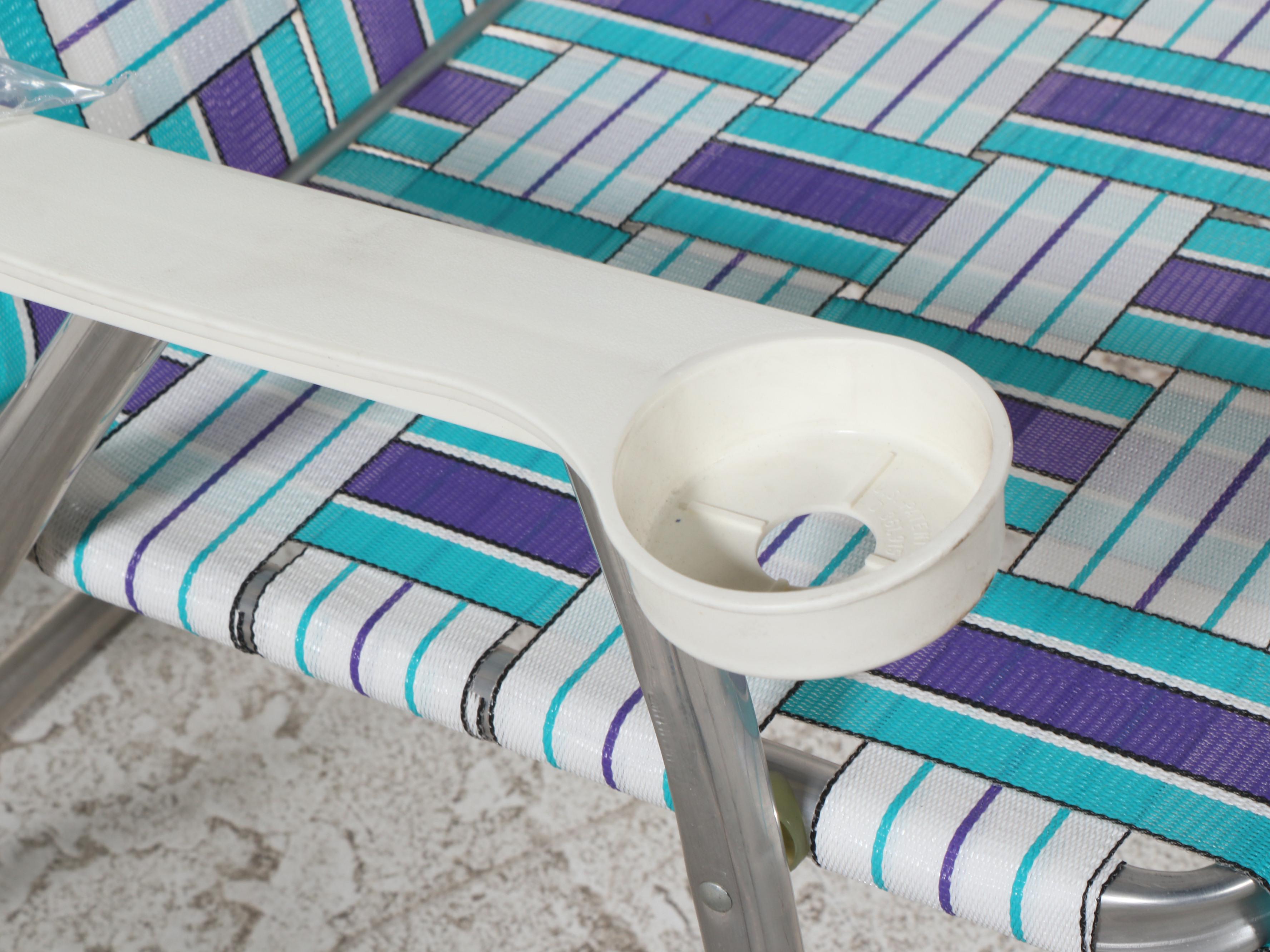 Five Aluminum Framed Folding Webbed Lawn Chairs, Late 20th Century