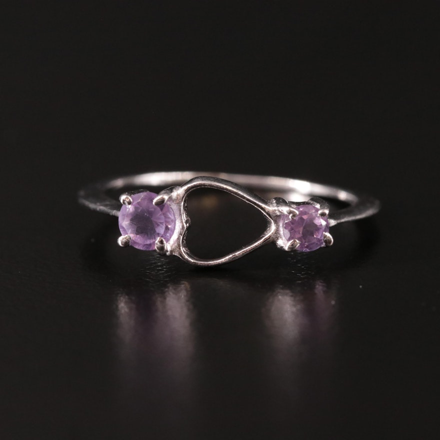 Sterling Amethyst Open Heart Ring