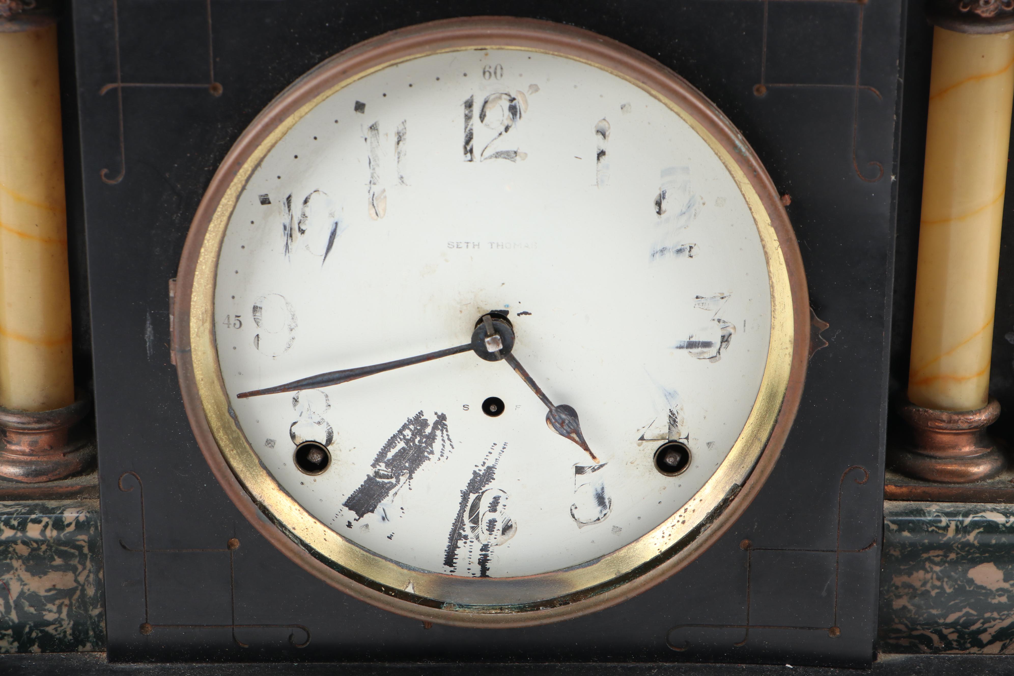 Seth Thomas Adamantine Mantel Clock with Brass German Anniversary Clock