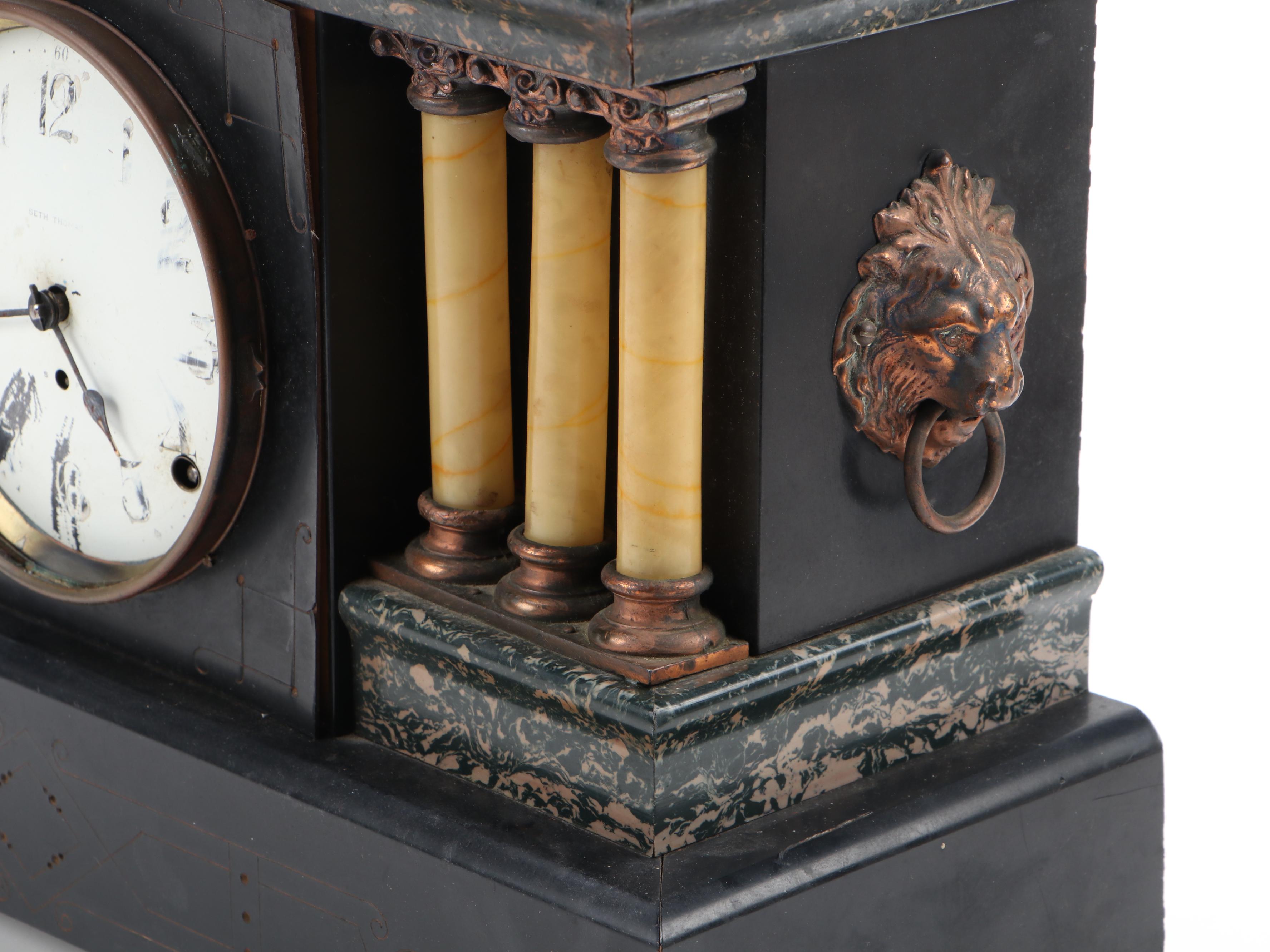 Seth Thomas Adamantine Mantel Clock with Brass German Anniversary Clock