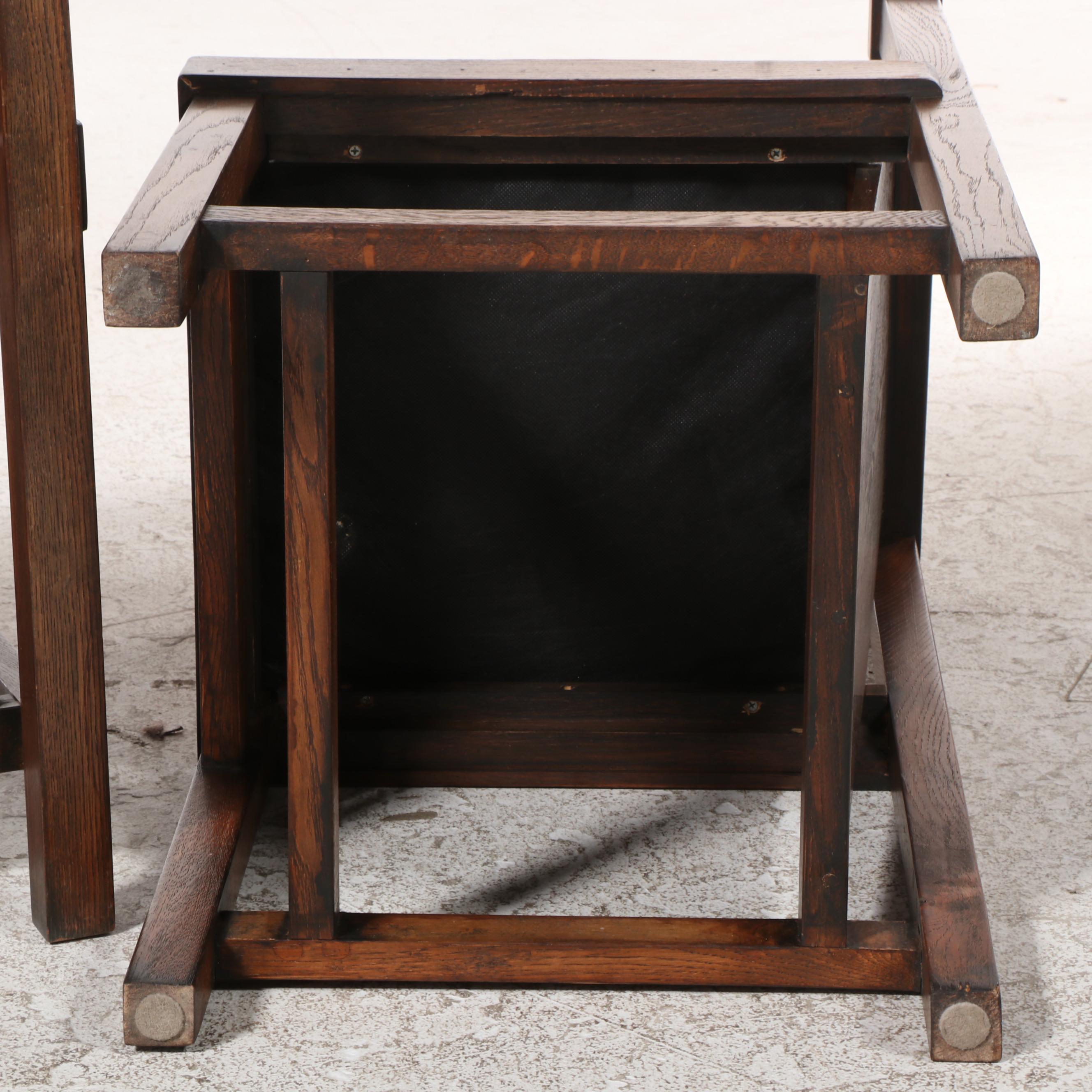 Pair of Frank Lloyd Wright Oak Slant-Back and Leather-Upholstered Chairs