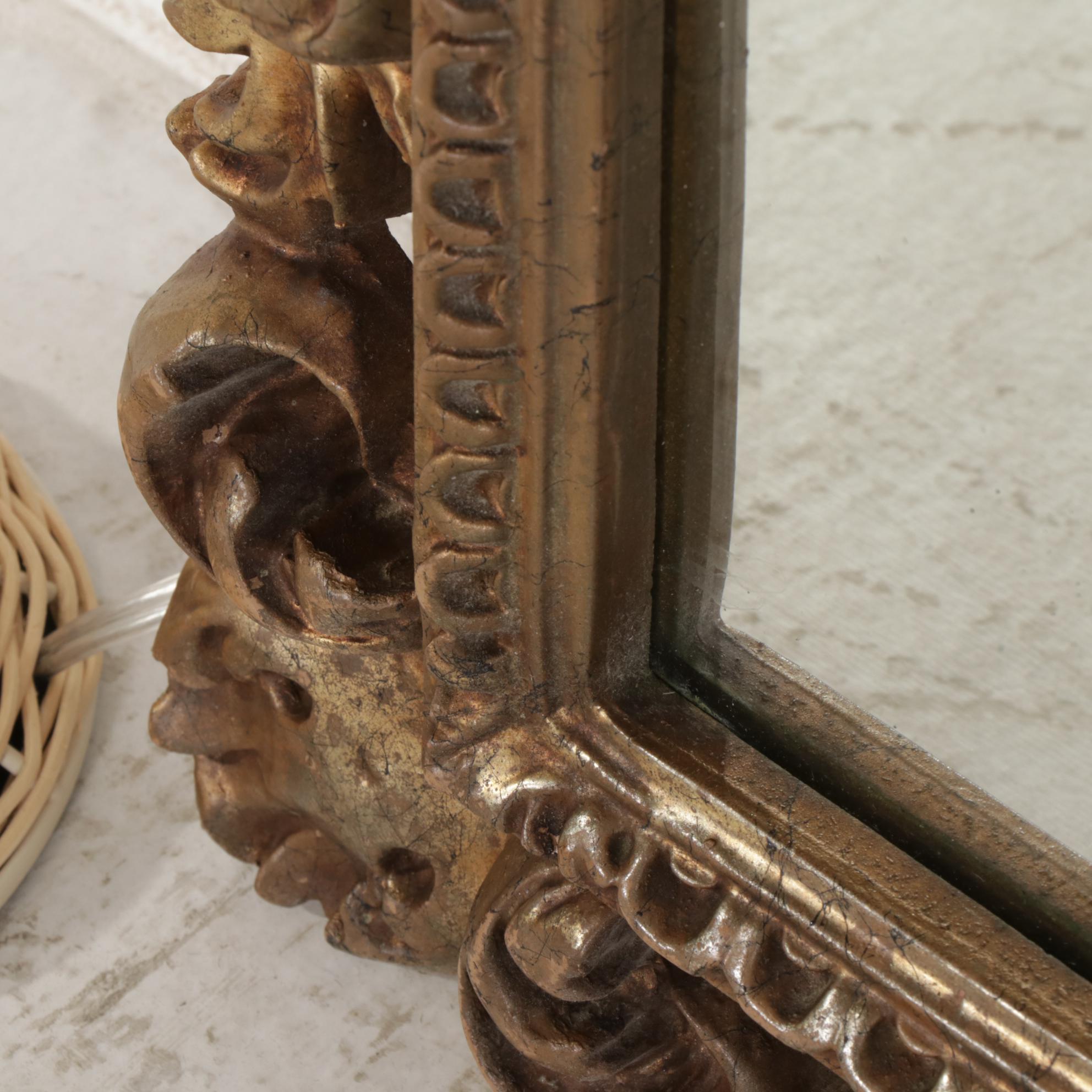 Pair of Lillian August "Parasol" Table Lamps with Gilded Composite Wall Mirror