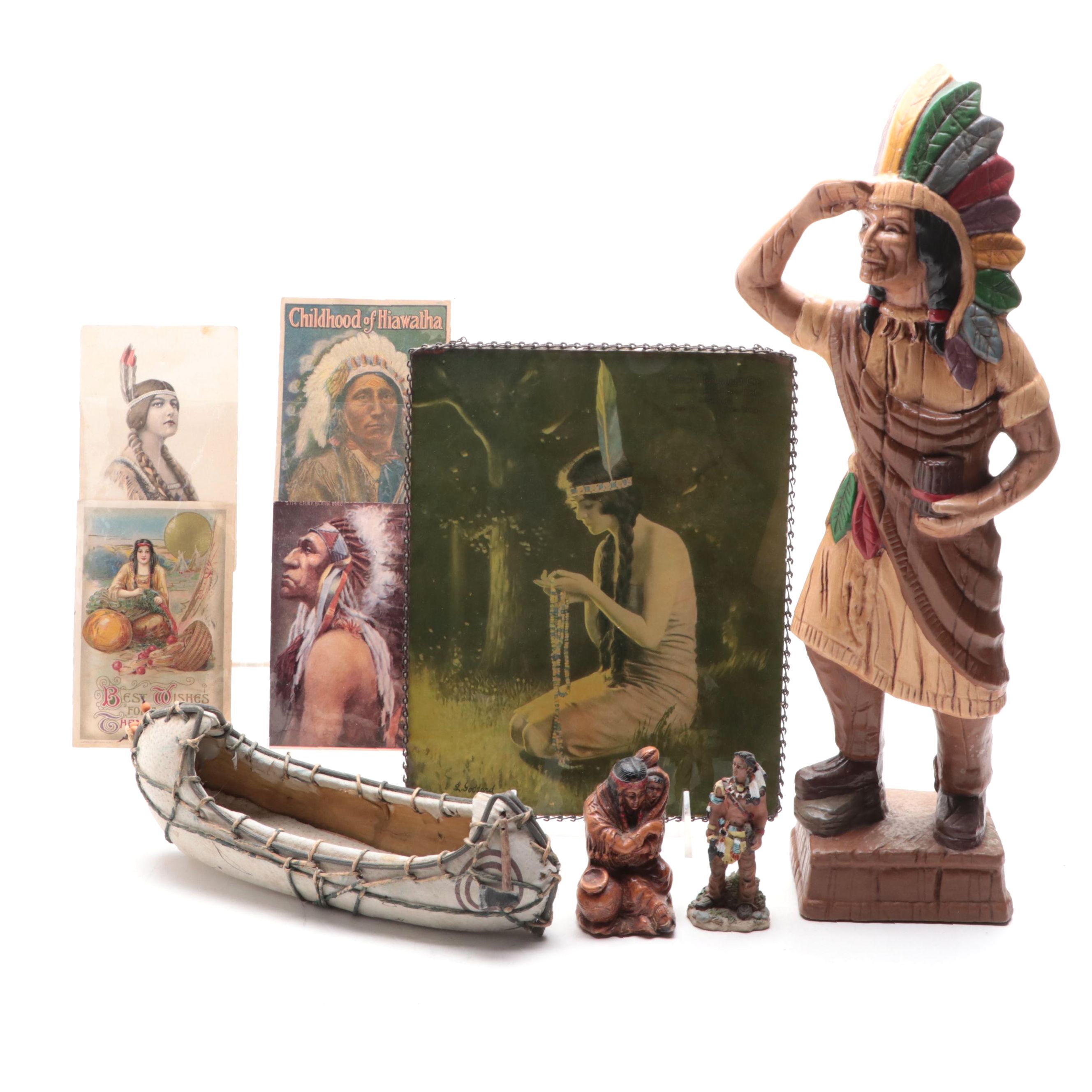 Native American Figurines, Postcards and Wall Hanging