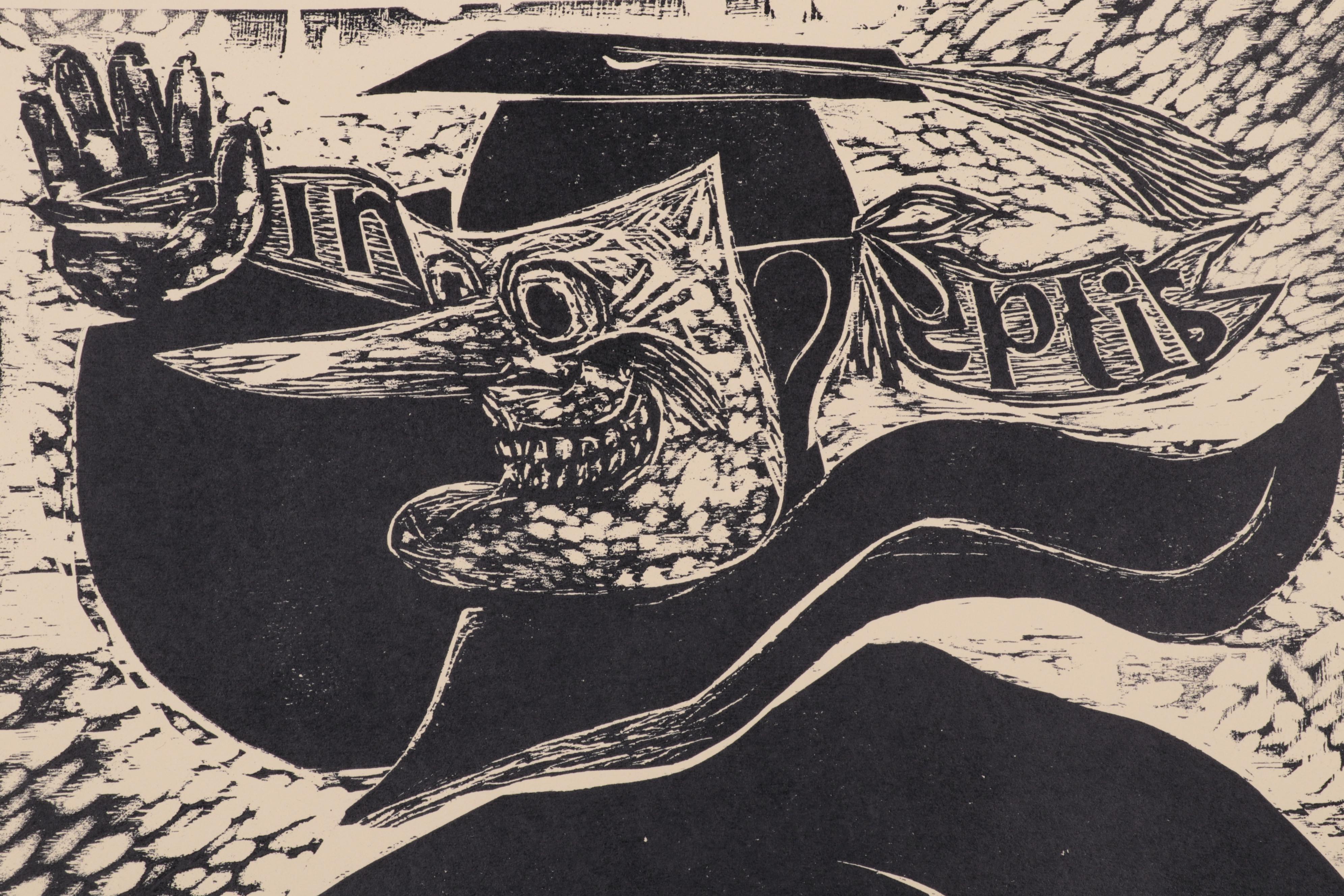 Sidney Chafetz Woodcut "Professor Quinn," 1971