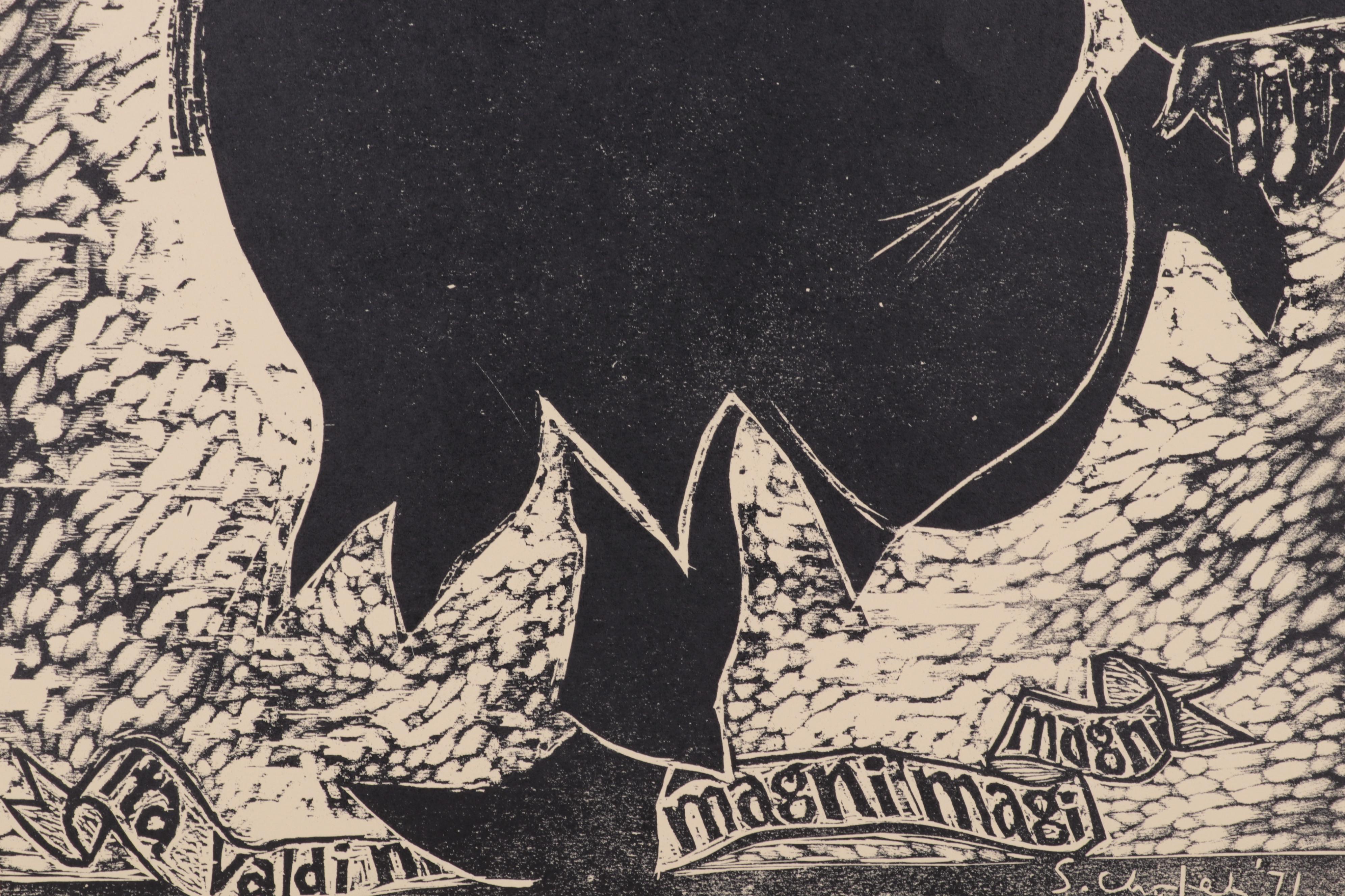 Sidney Chafetz Woodcut "Professor Quinn," 1971