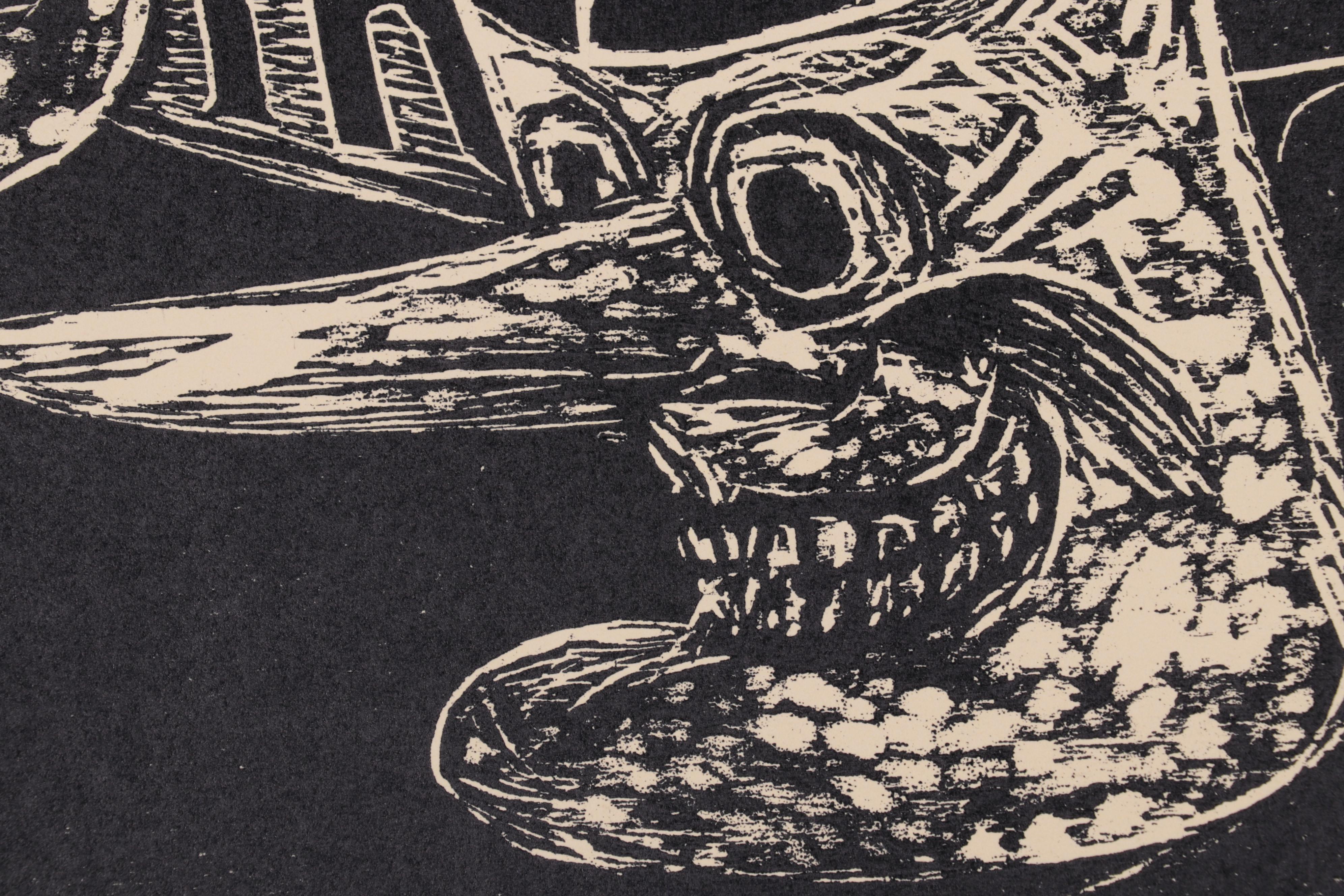 Sidney Chafetz Woodcut "Professor Quinn," 1971