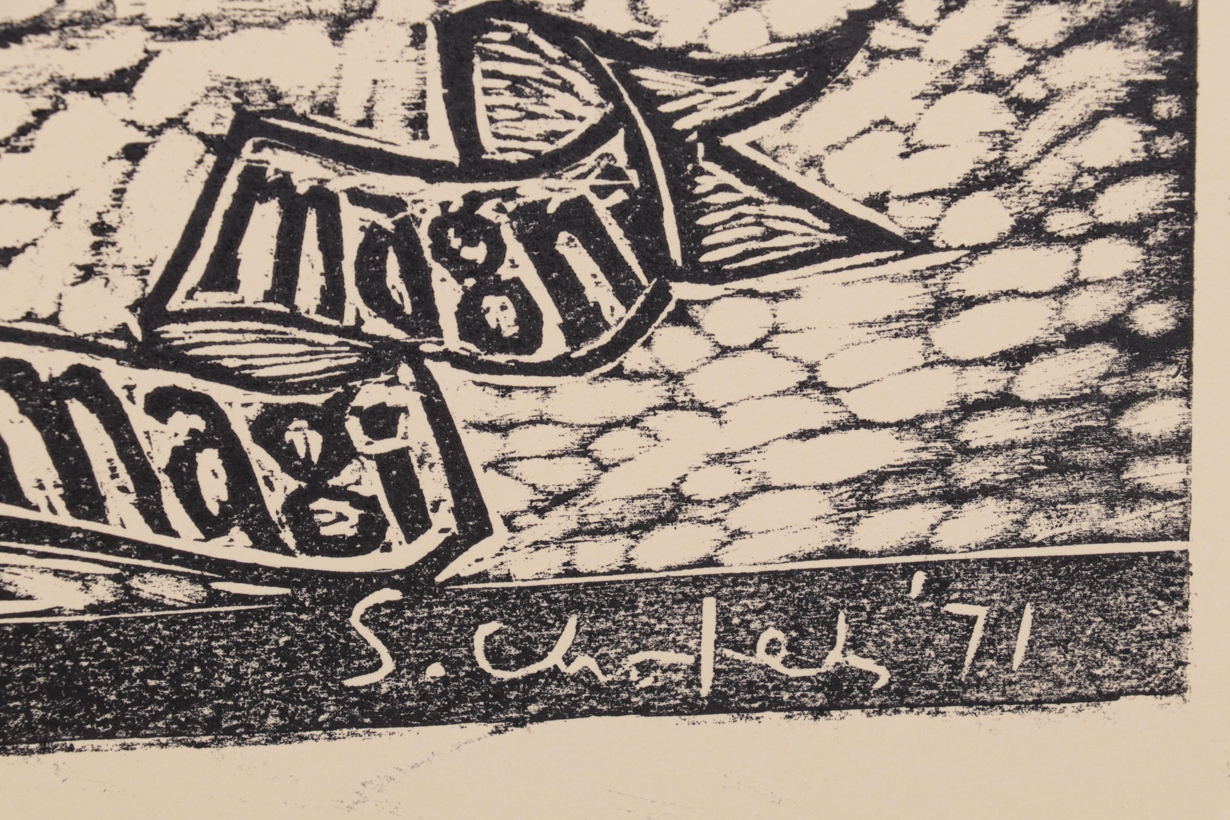 Sidney Chafetz Woodcut "Professor Quinn," 1971