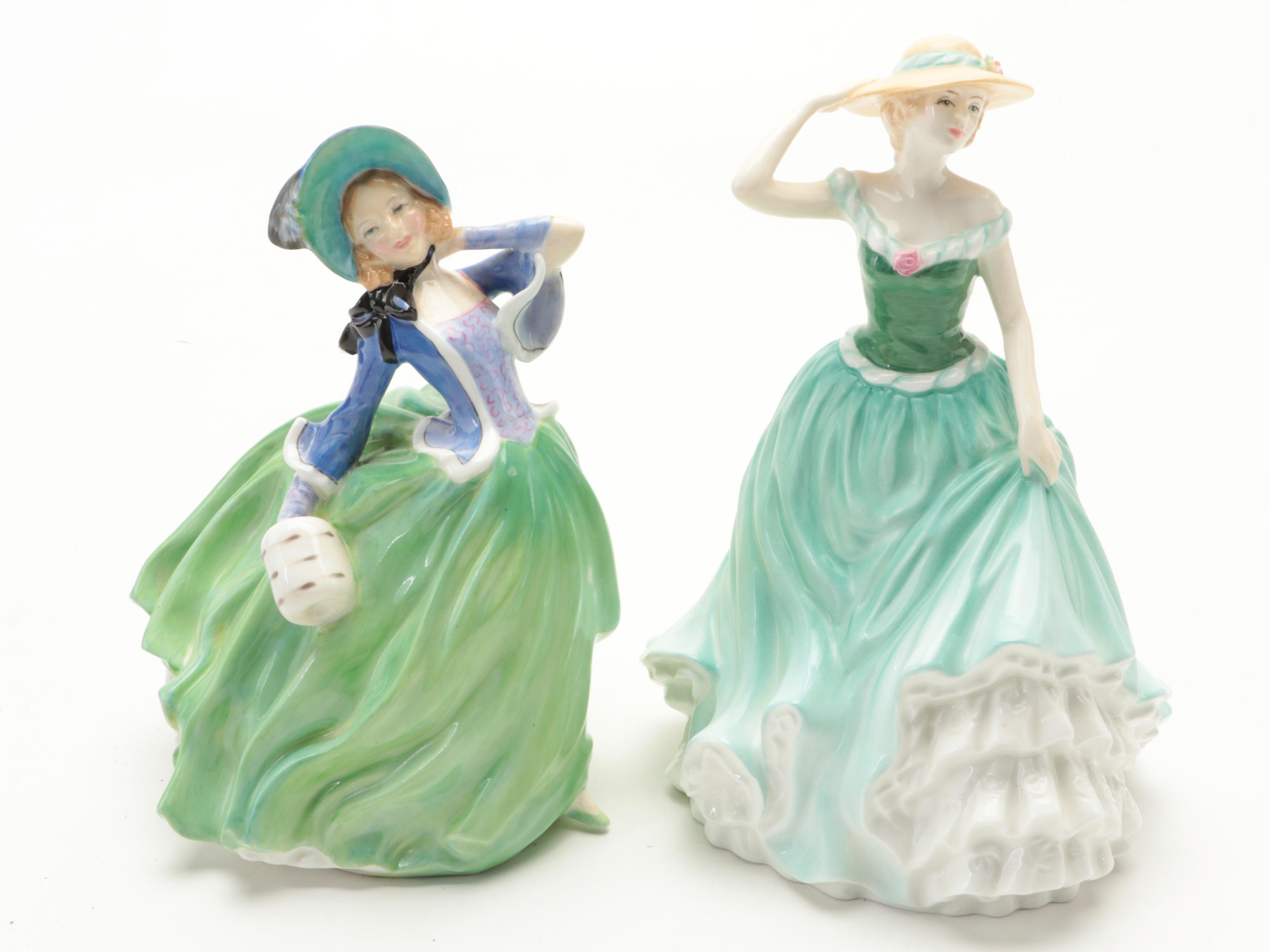Royal Doulton Bone China Lady Figurines Including "Autumn Breeze" and Others