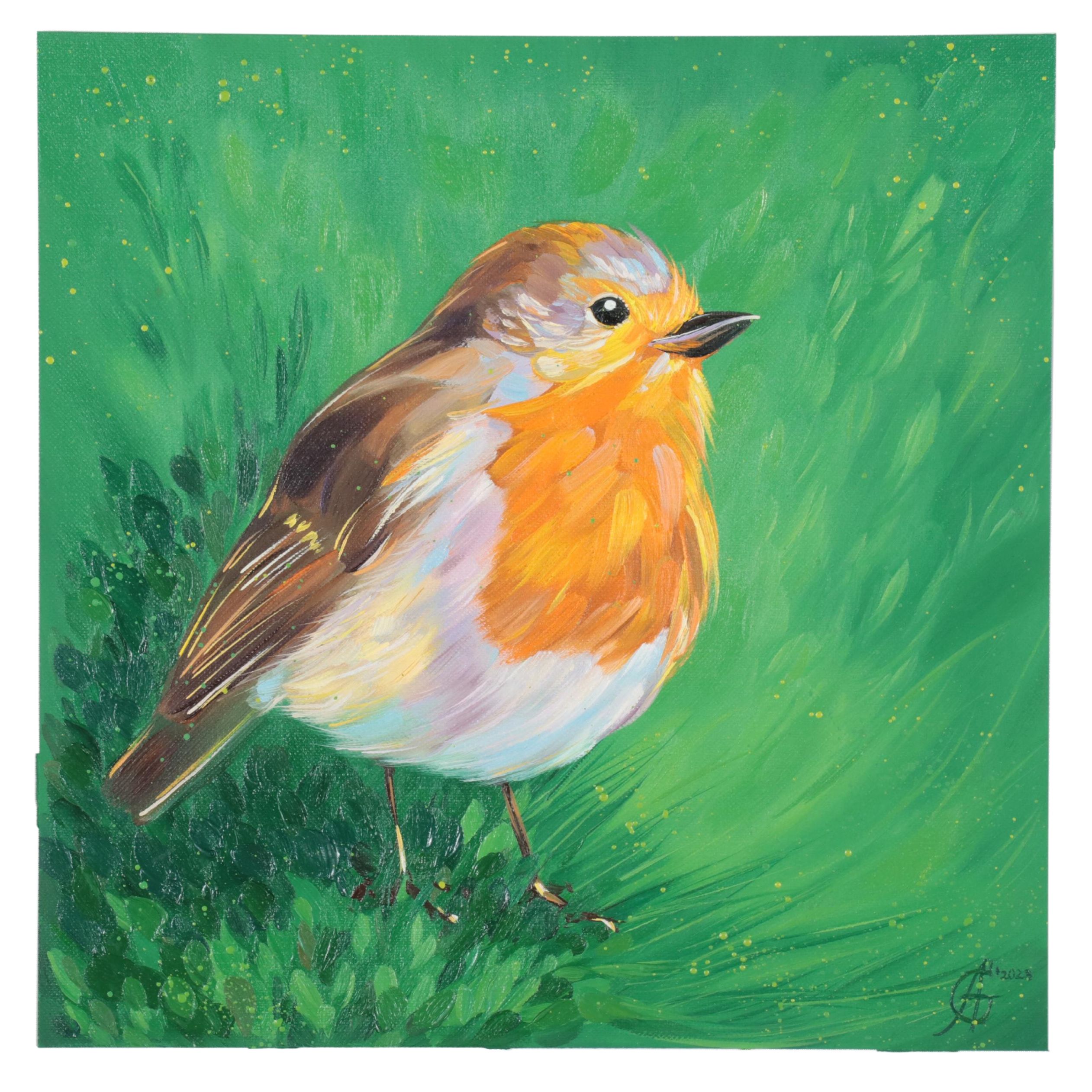 Alyona Glushchenko Oil Painting of Robin Bird, 2023