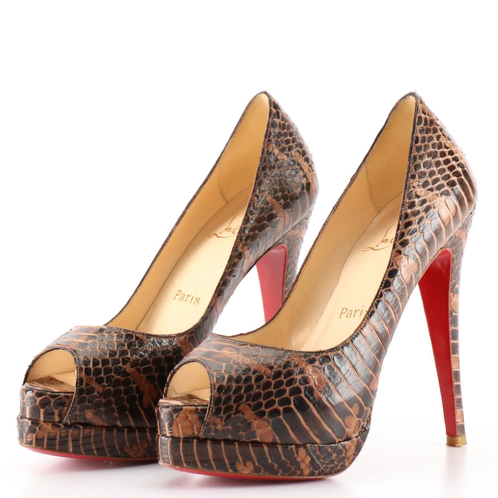 Christian Louboutin Python Hyper Prive 125mm Platform Peep Toe Pumps