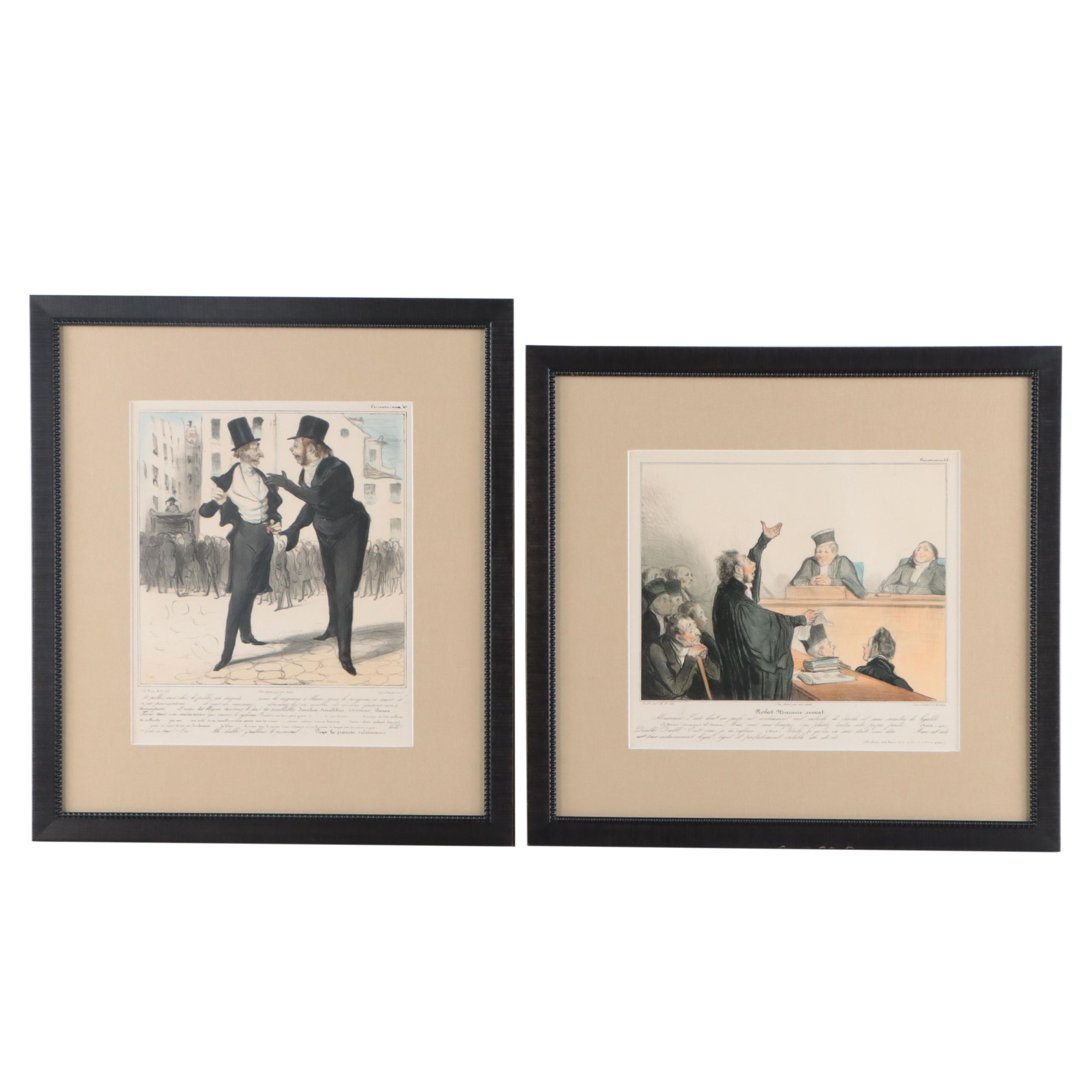 Political Cartoon Hand-Colored Lithographs After Honoré Daumier