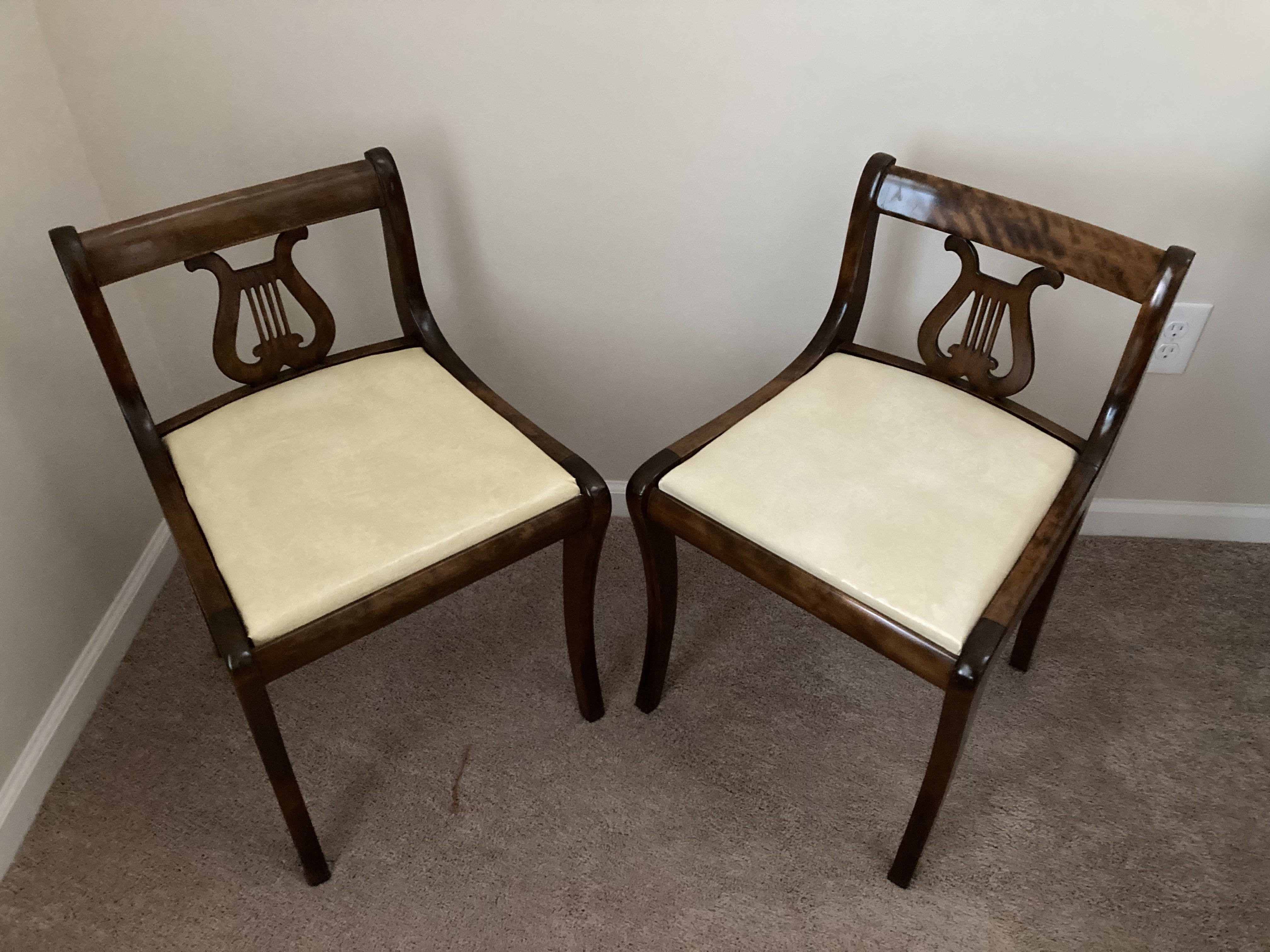 1959 Steinway & Sons Walnut Model L Baby Grand Piano with Lyre Back Chairs