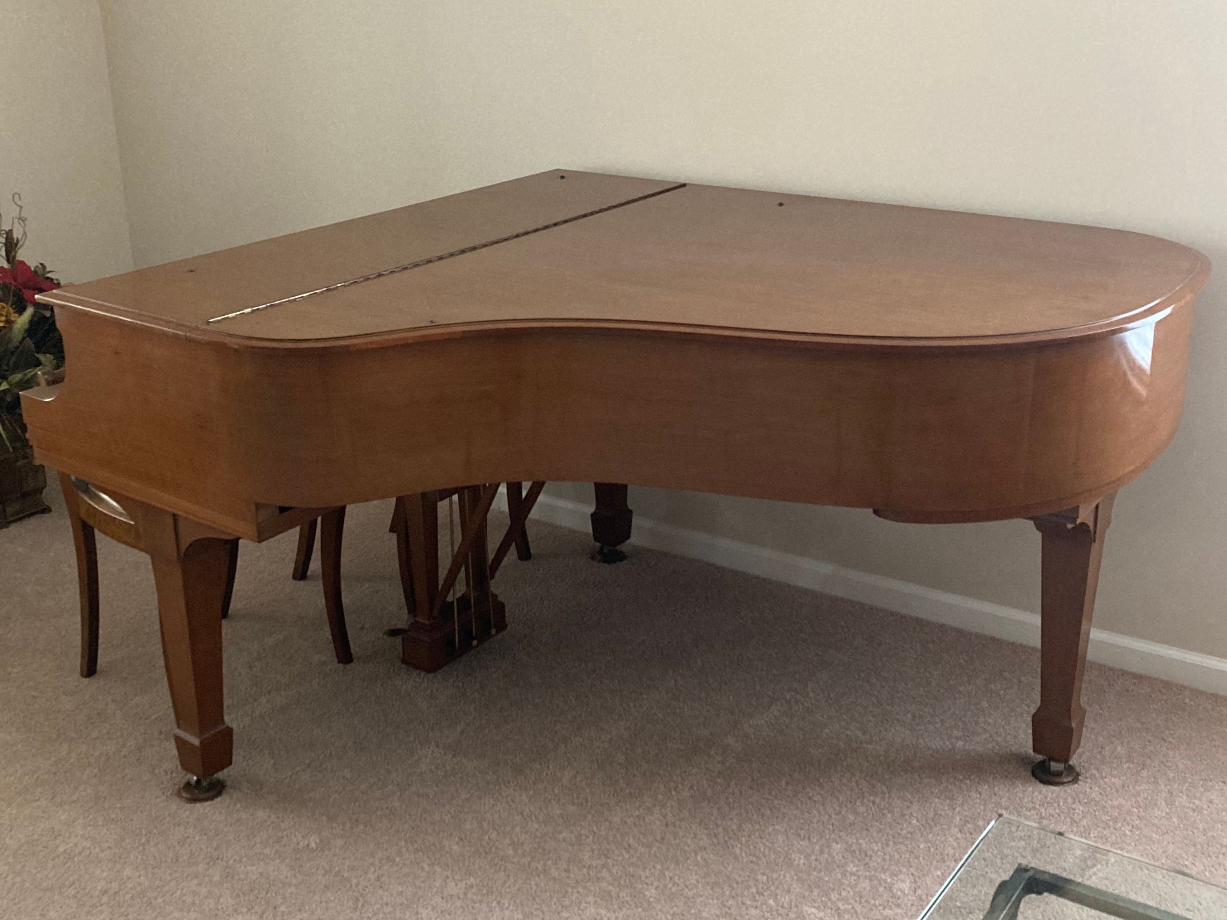 1959 Steinway & Sons Walnut Model L Baby Grand Piano with Lyre Back Chairs