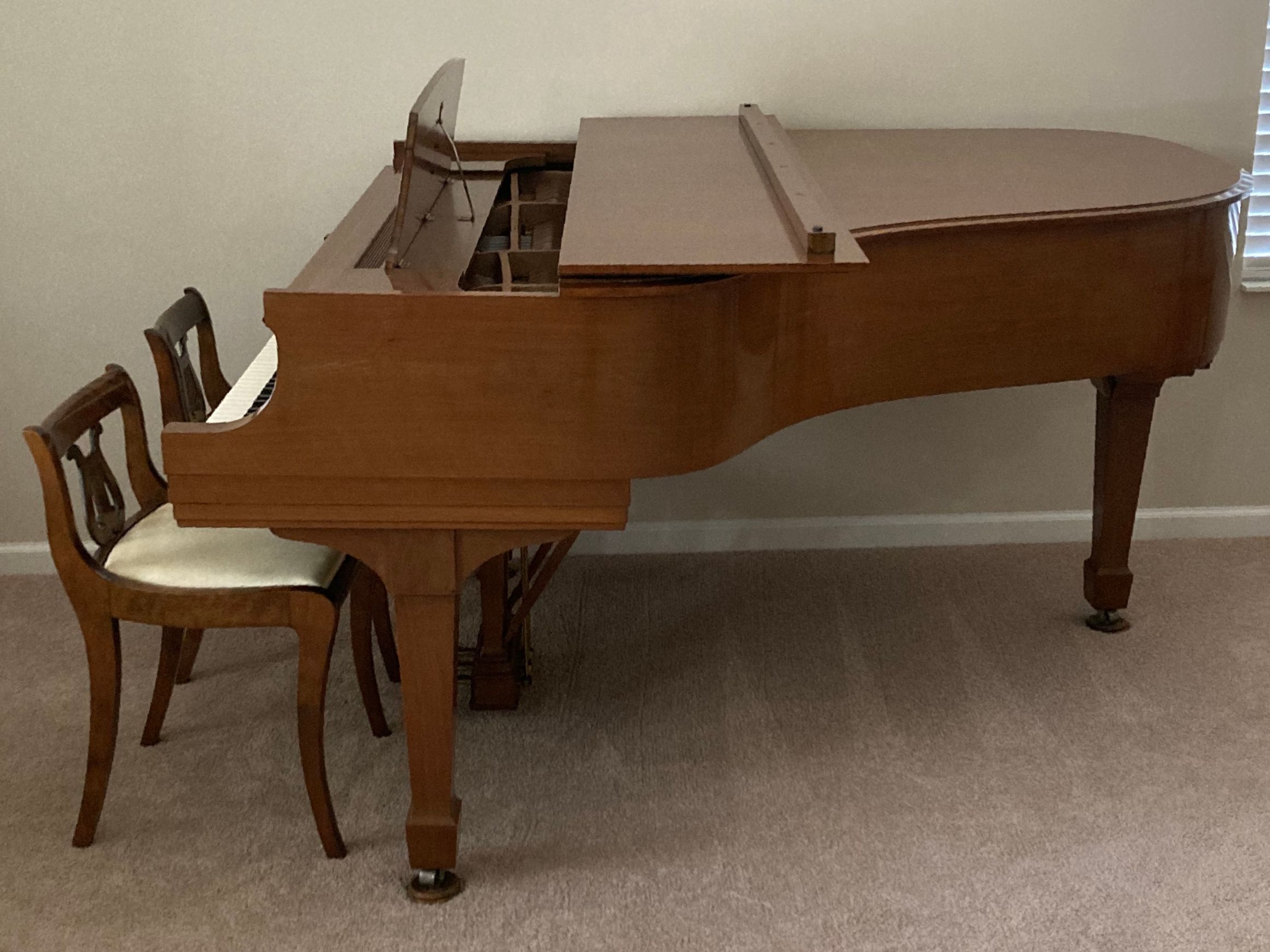 1959 Steinway & Sons Walnut Model L Baby Grand Piano with Lyre Back Chairs